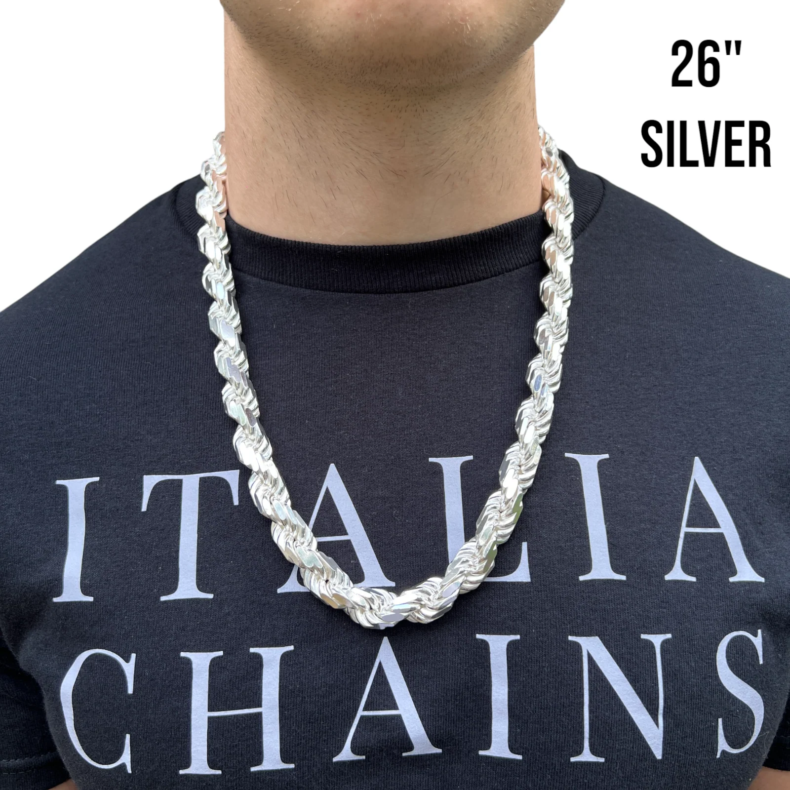 925 Sterling Silver 12.5mm Diamond Cut Rope Chain Necklace - Image 12