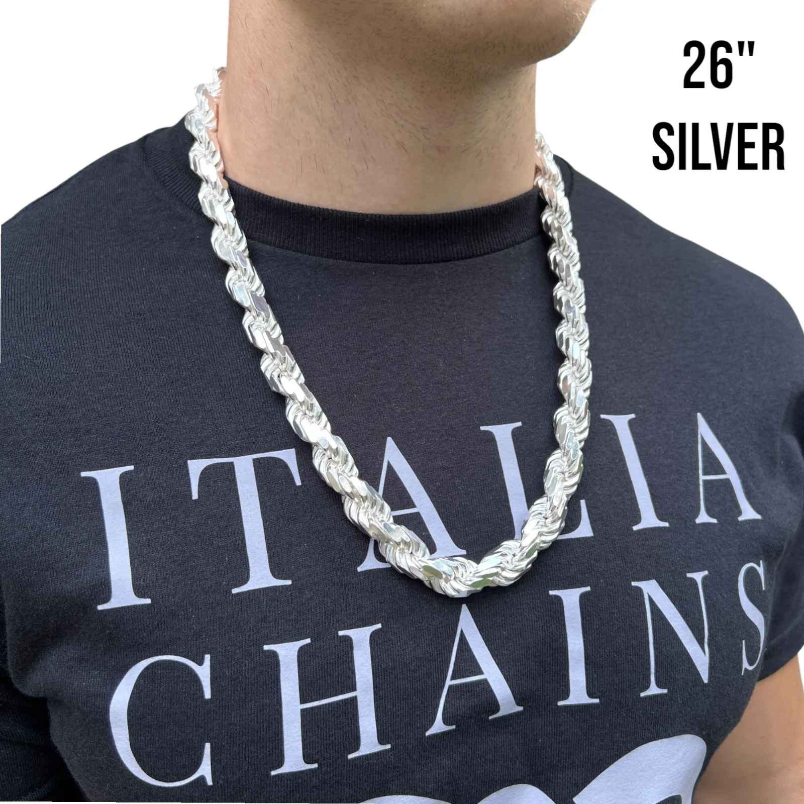 925 Sterling Silver 12.5mm Diamond Cut Rope Chain Necklace - Image 13