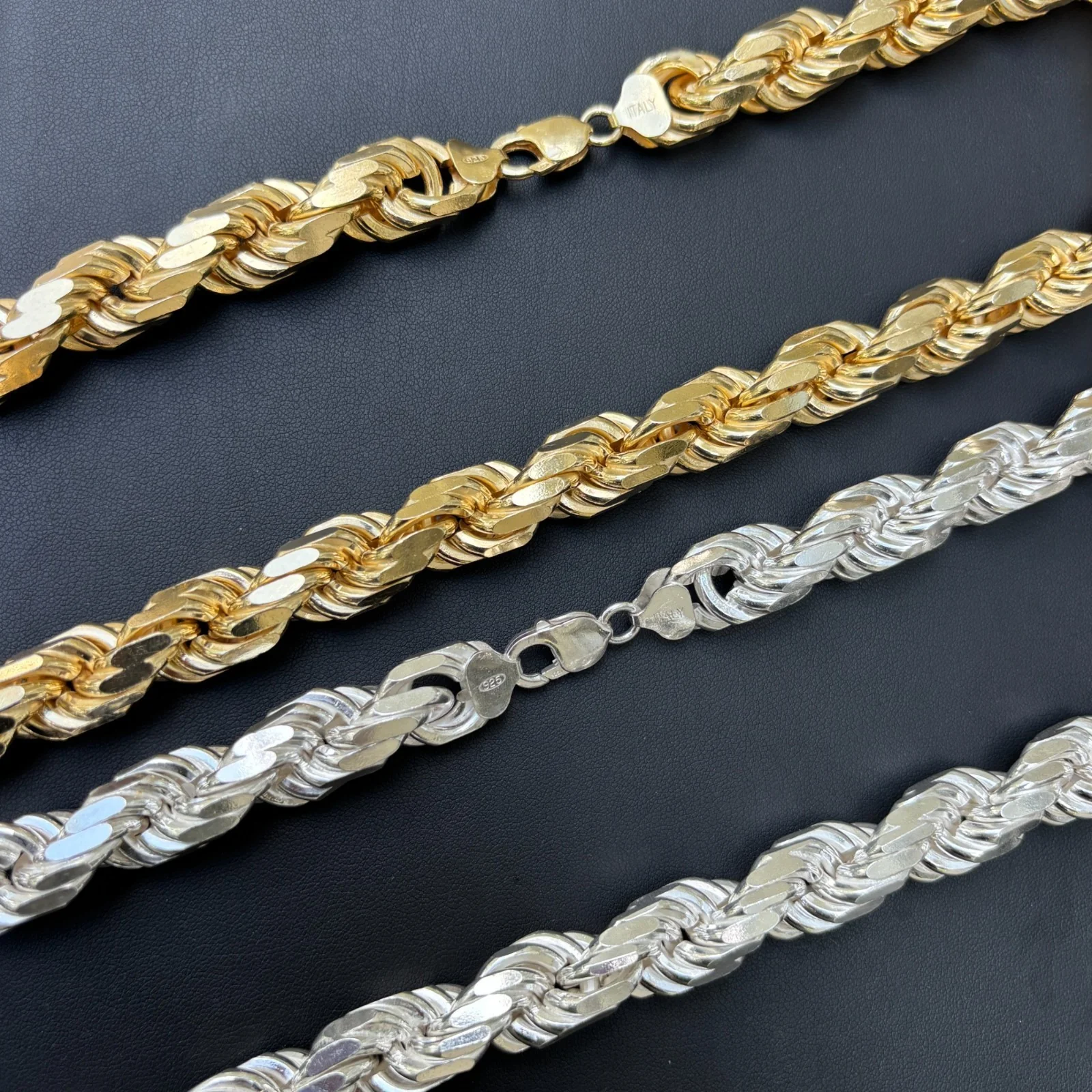925 Sterling Silver 12.5mm Diamond Cut Rope Chain Necklace - Image 3