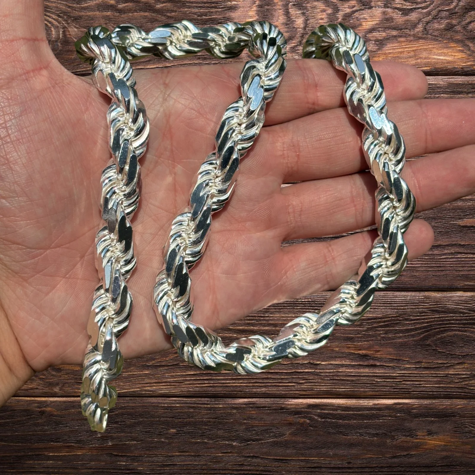 925 Sterling Silver 12.5mm Diamond Cut Rope Chain Necklace - Image 4