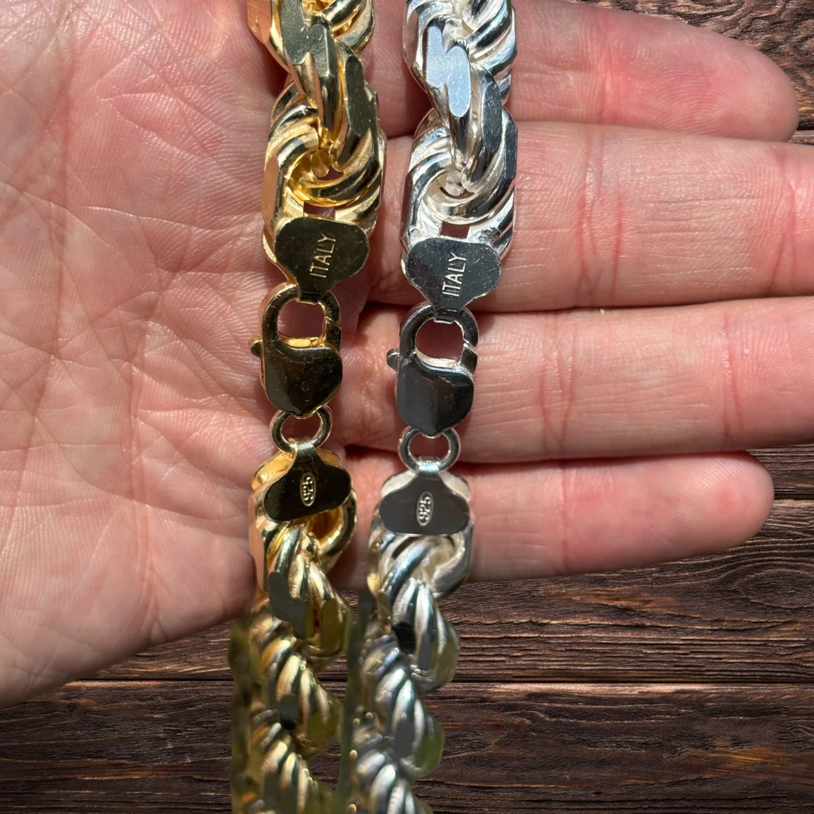 925 Sterling Silver 12.5mm Diamond Cut Rope Chain Necklace - Image 6