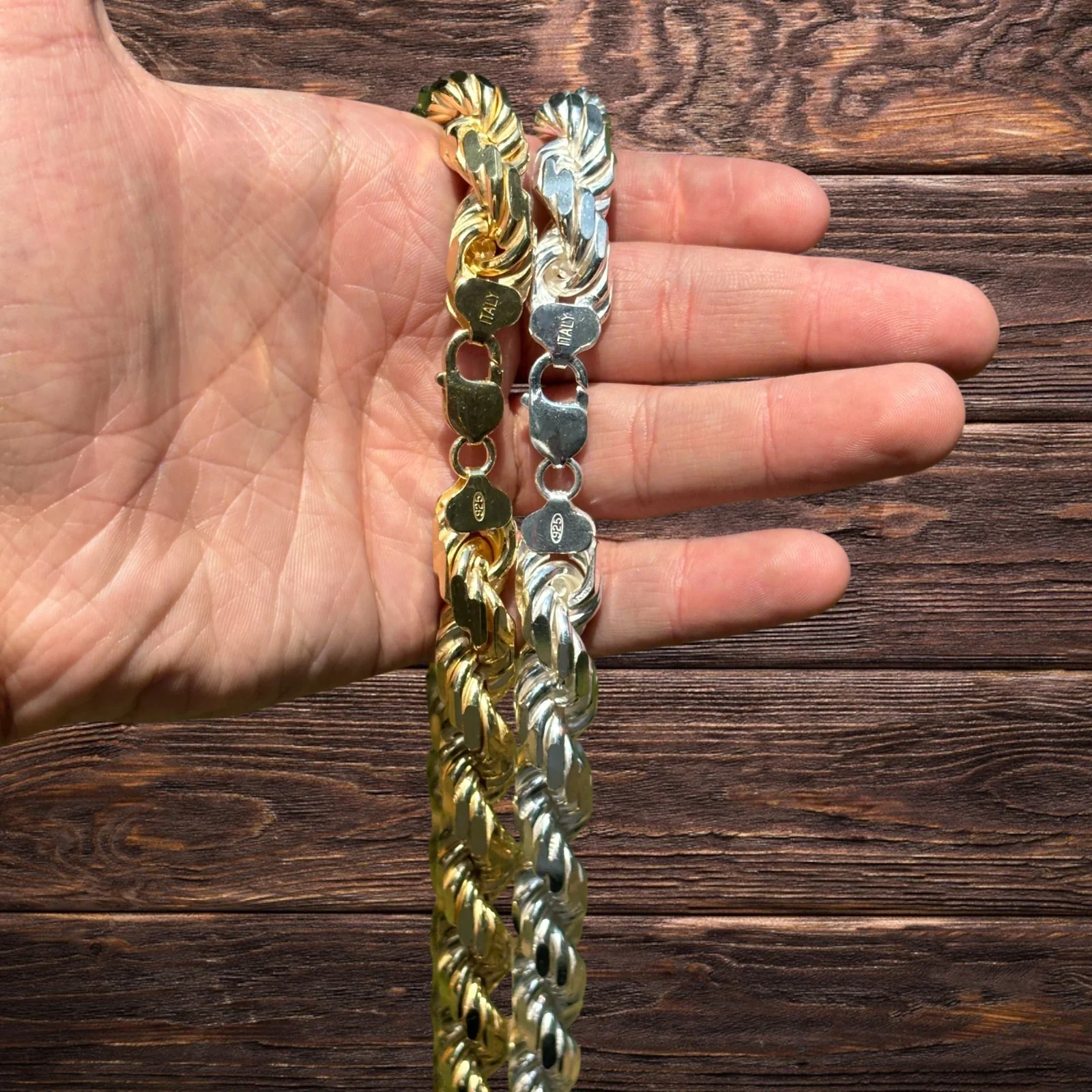 925 Sterling Silver 12.5mm Diamond Cut Rope Chain Necklace - Image 7