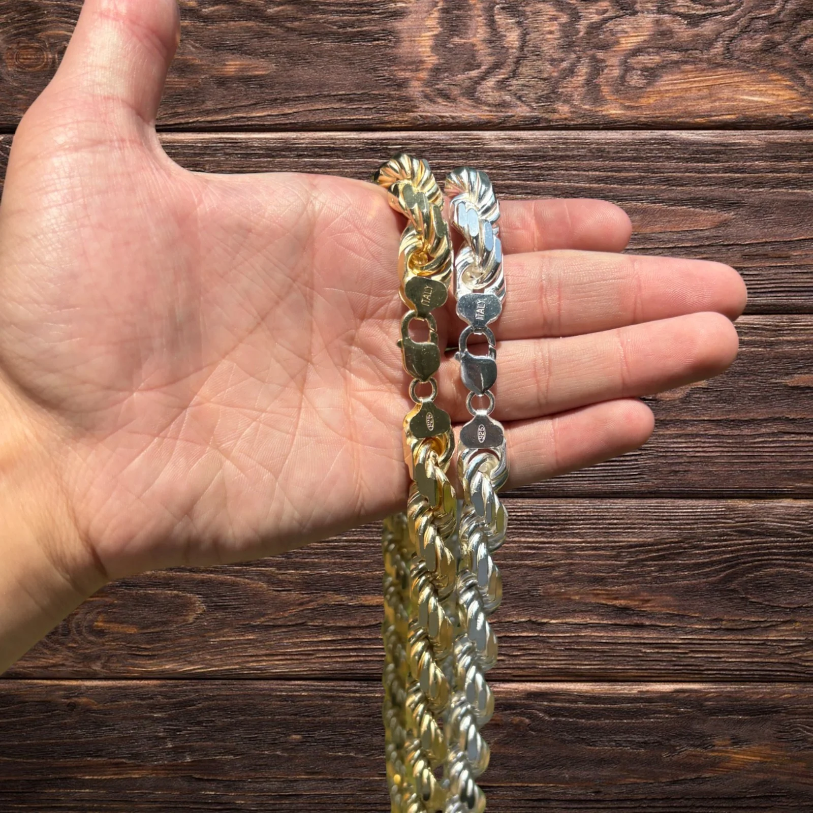 925 Sterling Silver 12.5mm Diamond Cut Rope Chain Necklace - Image 8