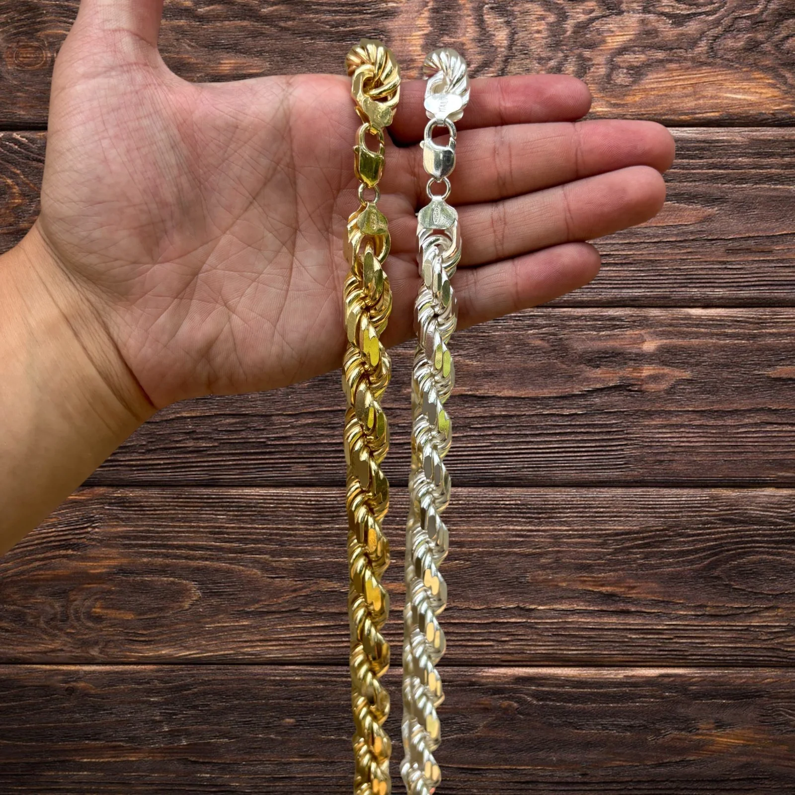 925 Sterling Silver 12.5mm Diamond Cut Rope Chain Necklace - Image 9