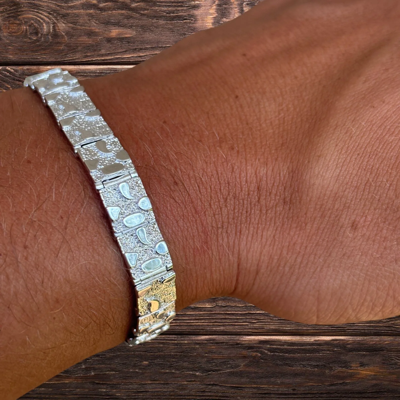 925 Sterling Silver 12mm Custom Nugget Link Bracelet - Image 6