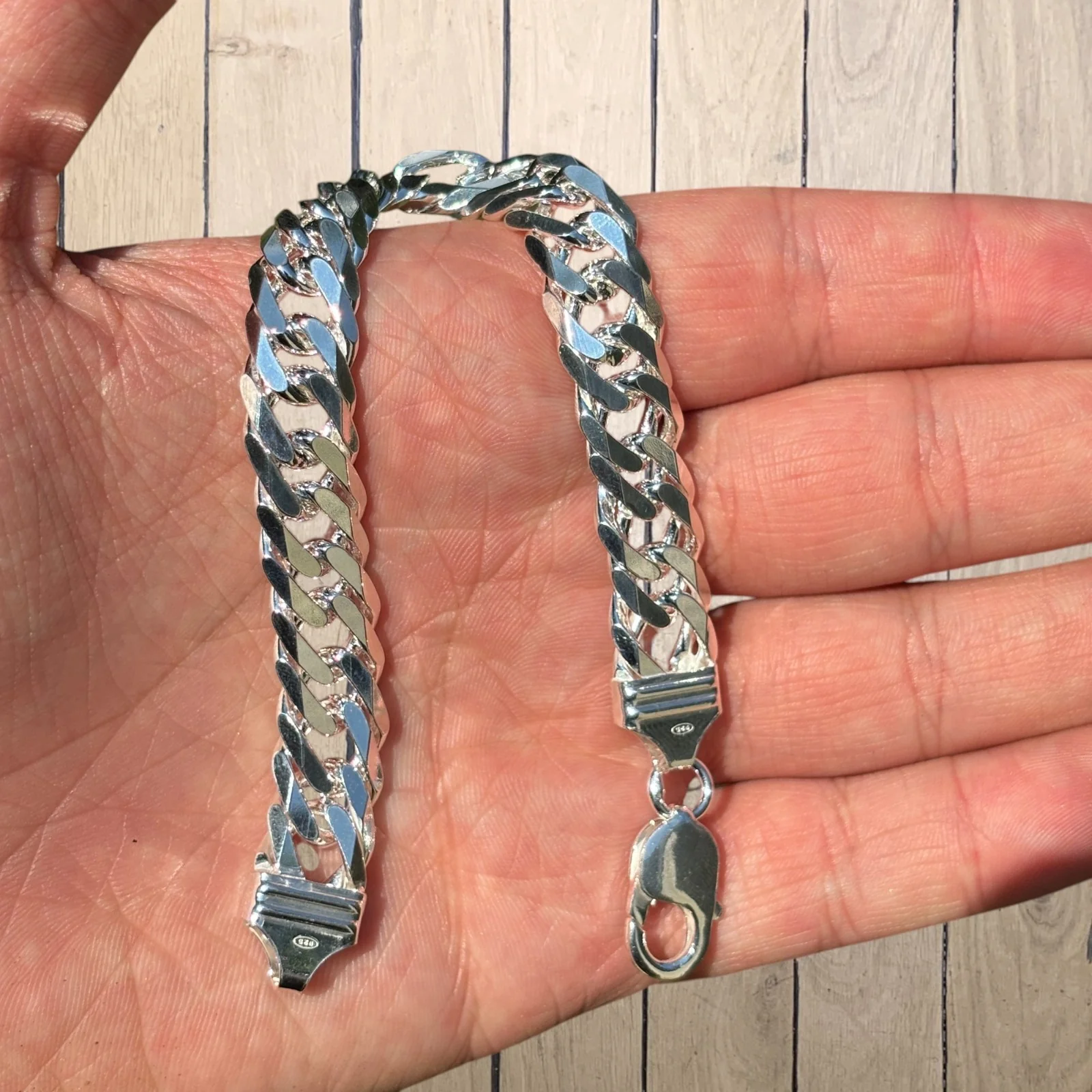 925 Sterling Silver 12mm Double Curb Bracelet - Image 3