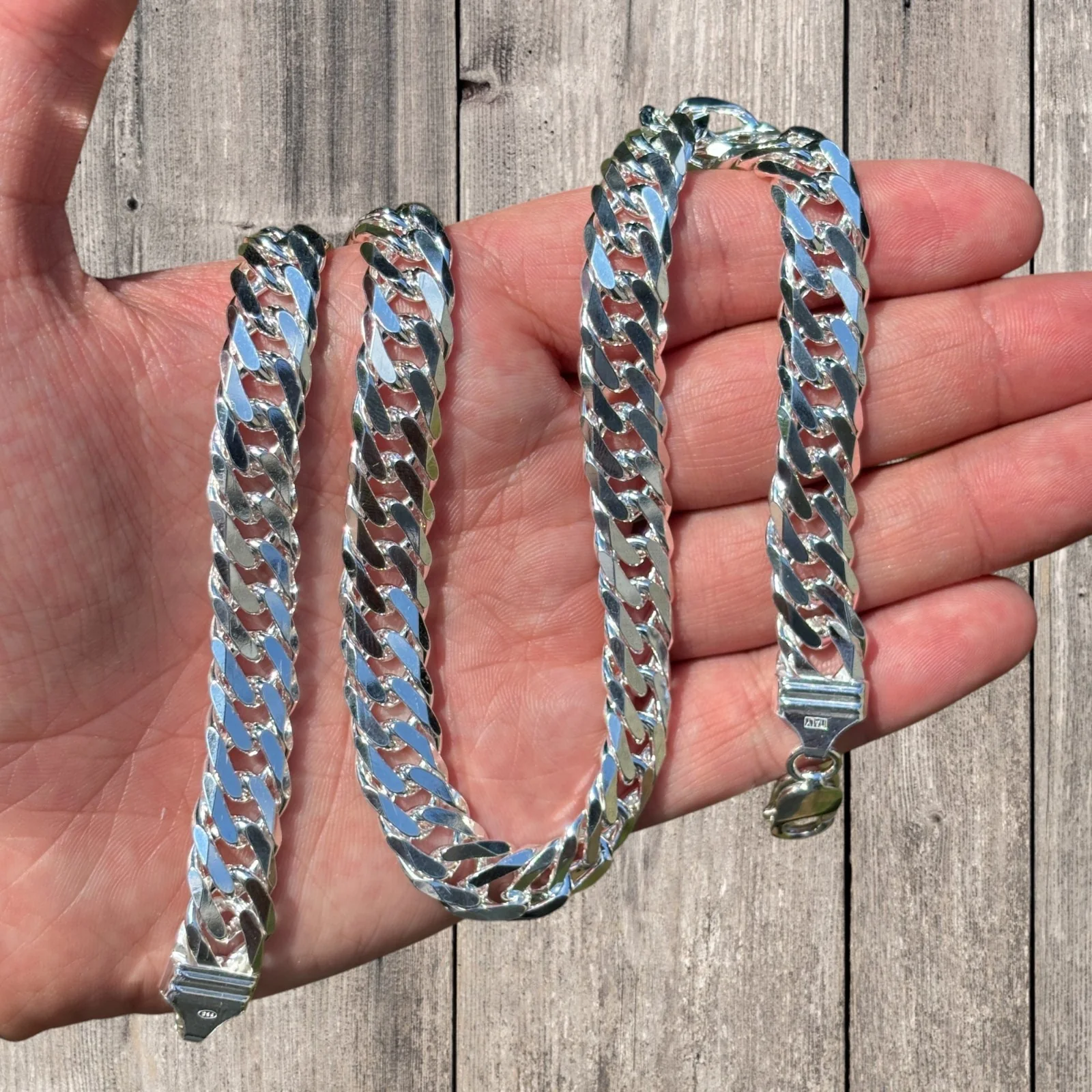925 Sterling Silver 12mm Double Curb Chain Necklace - Image 4