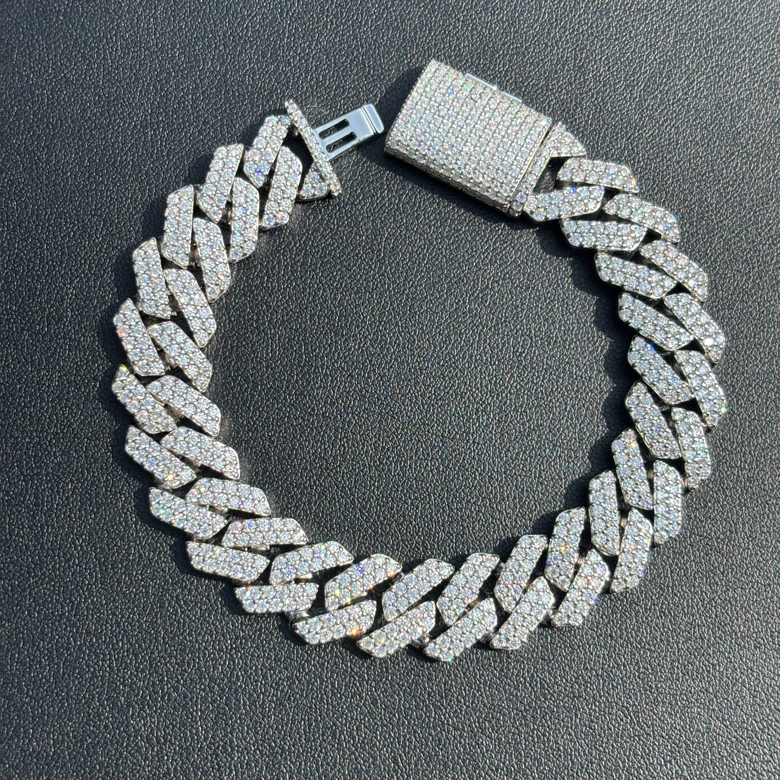 925 Sterling Silver 12mm Moissanite Cuban Prong Bracelet - Image 12
