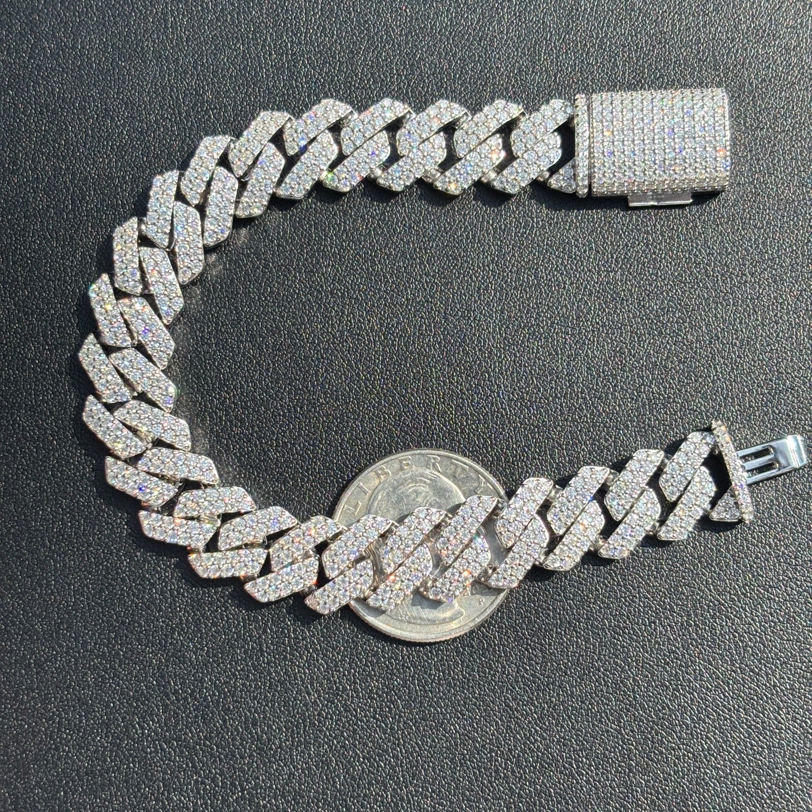 925 Sterling Silver 12mm Moissanite Cuban Prong Bracelet - Image 13