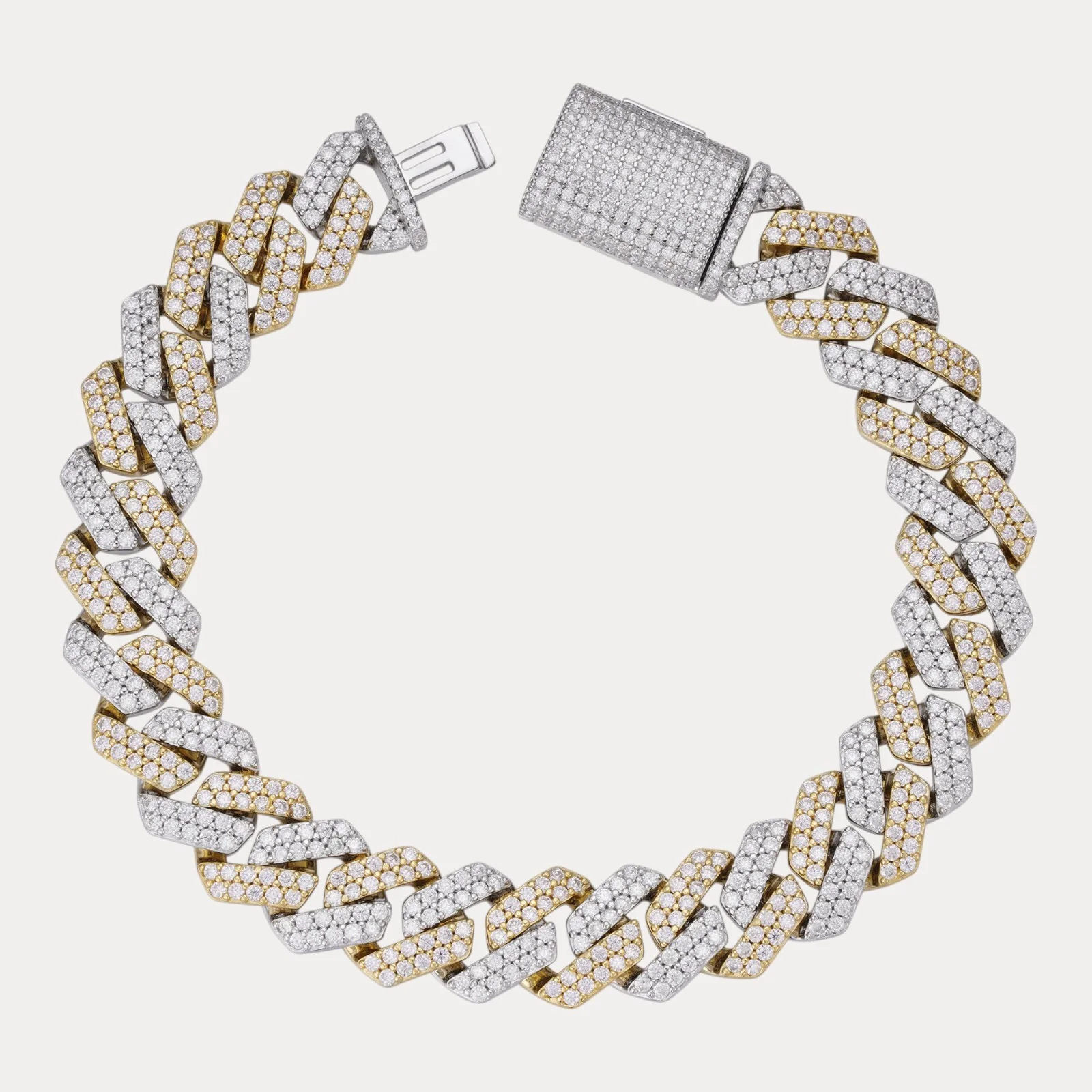 925 Sterling Silver 12mm Moissanite Cuban Prong Bracelet - Image 2