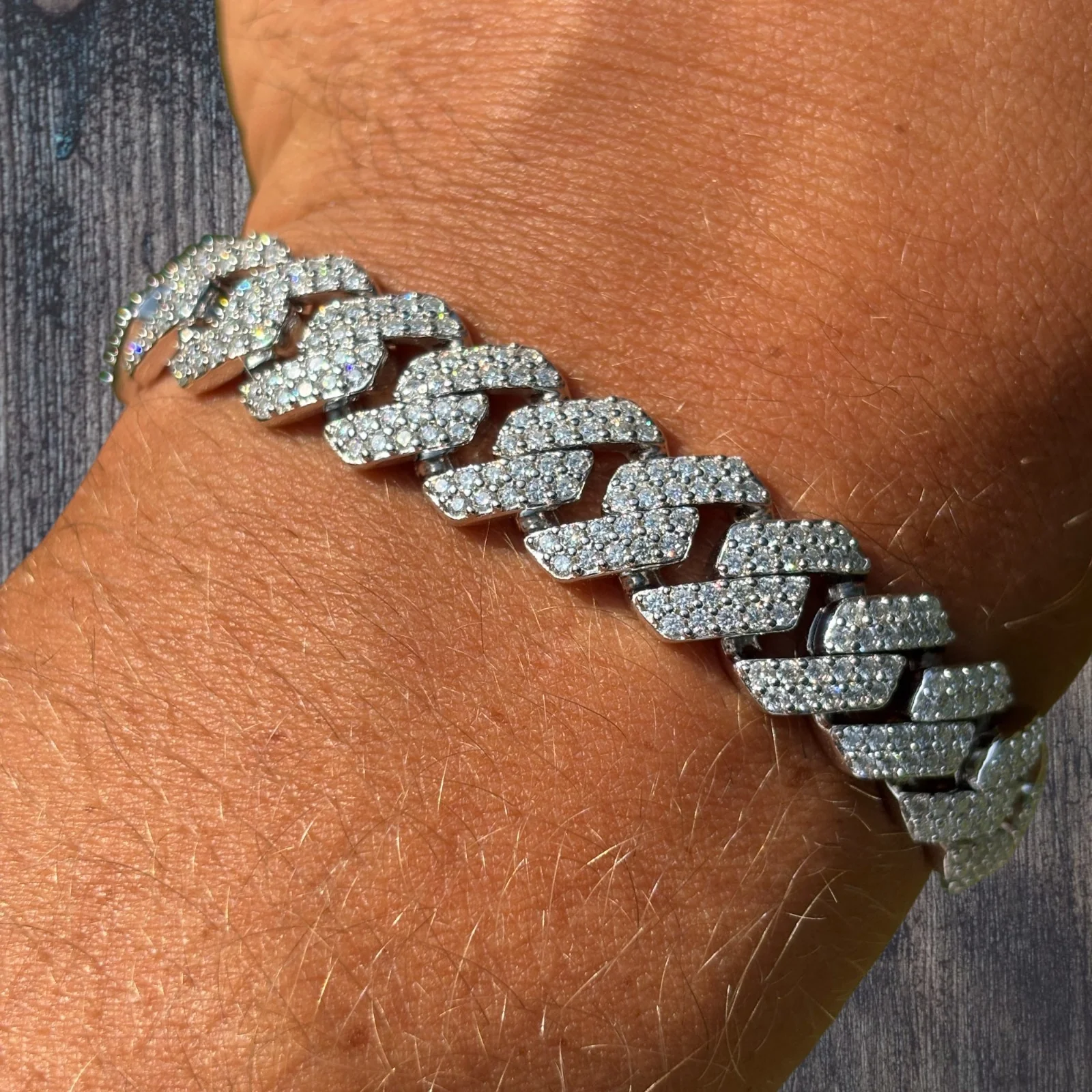 925 Sterling Silver 12mm Moissanite Cuban Prong Bracelet - Image 6