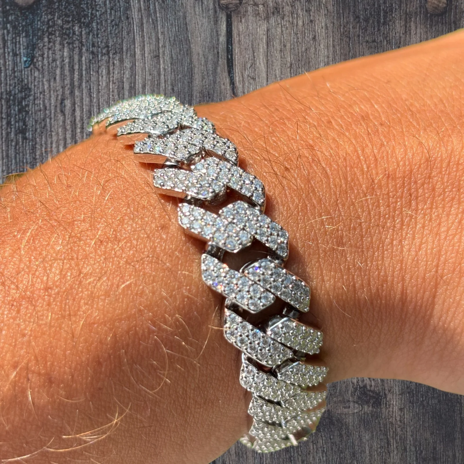 925 Sterling Silver 12mm Moissanite Cuban Prong Bracelet - Image 7