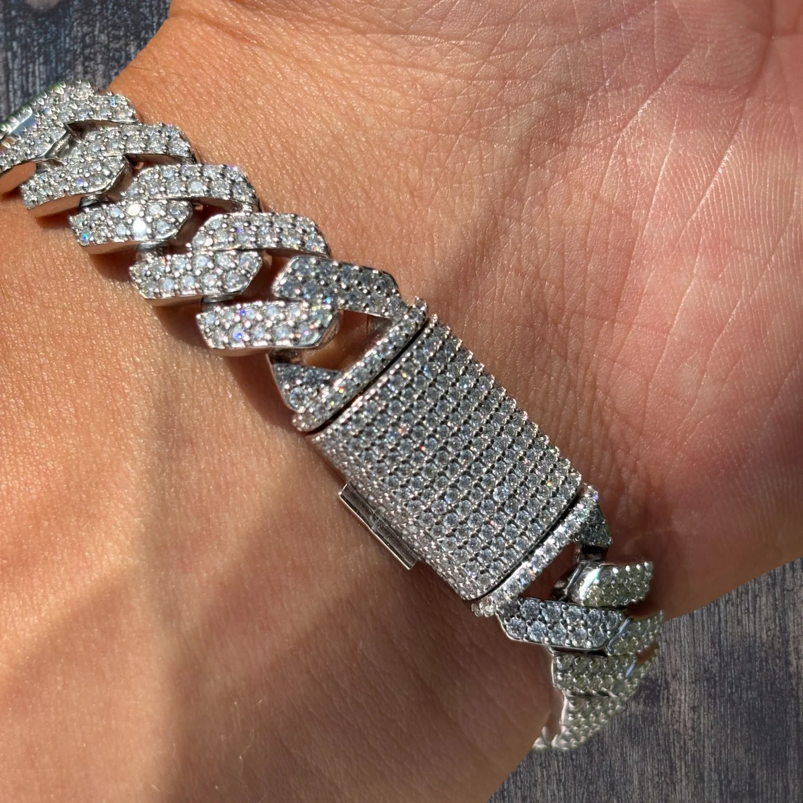 925 Sterling Silver 12mm Moissanite Cuban Prong Bracelet - Image 8