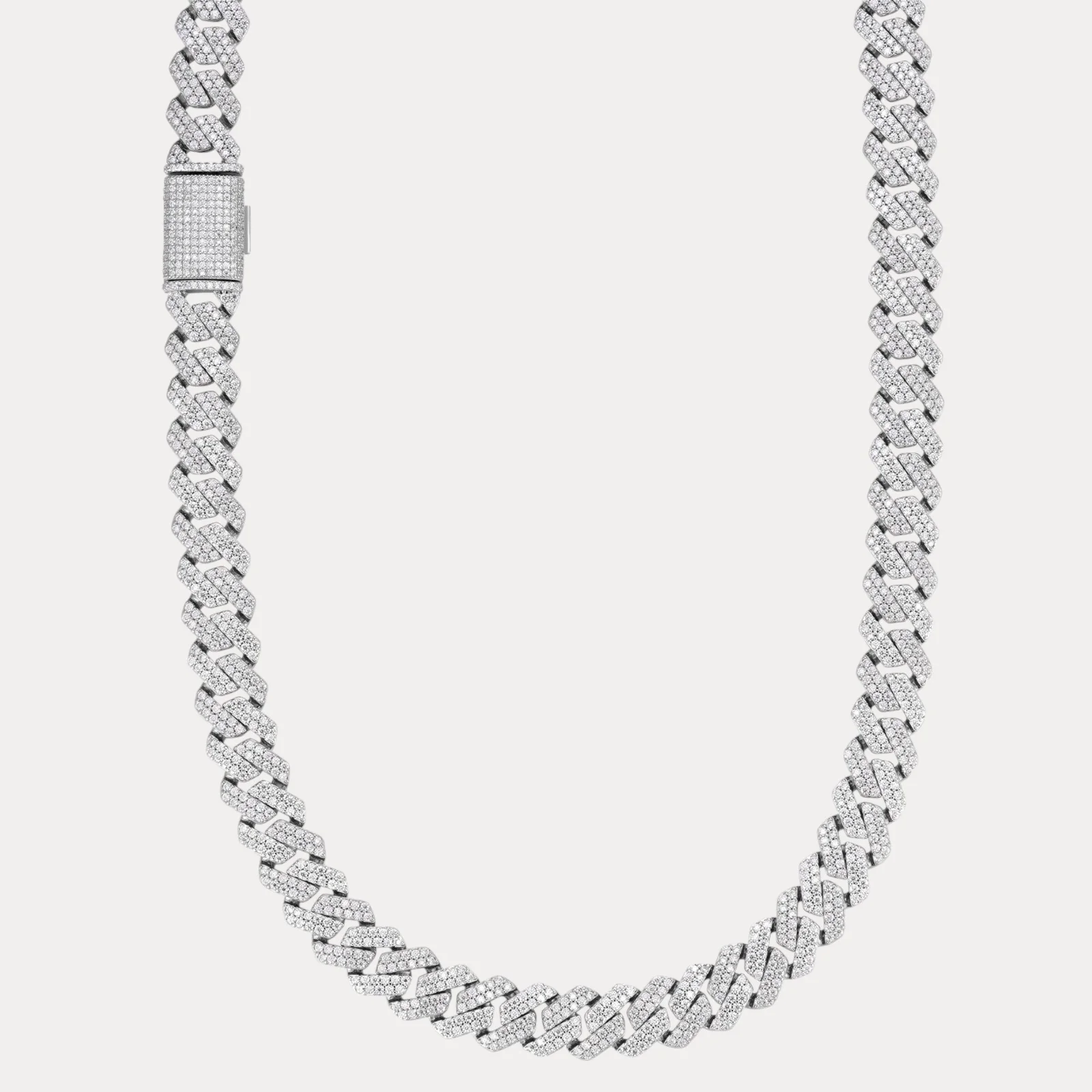 925 Sterling Silver 12mm Moissanite Miami Cuban Prong Chain Necklace