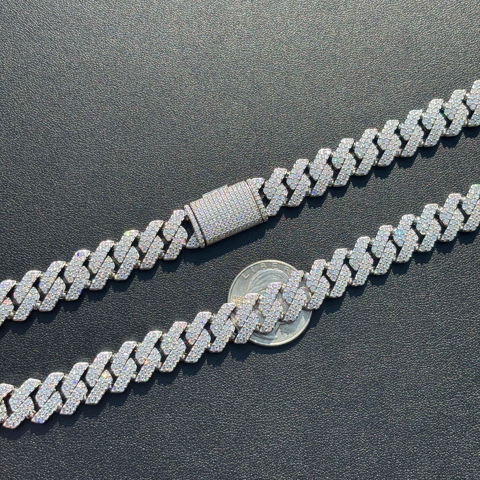 925 Sterling Silver 12mm Moissanite Miami Cuban Prong Chain Necklace - Image 15