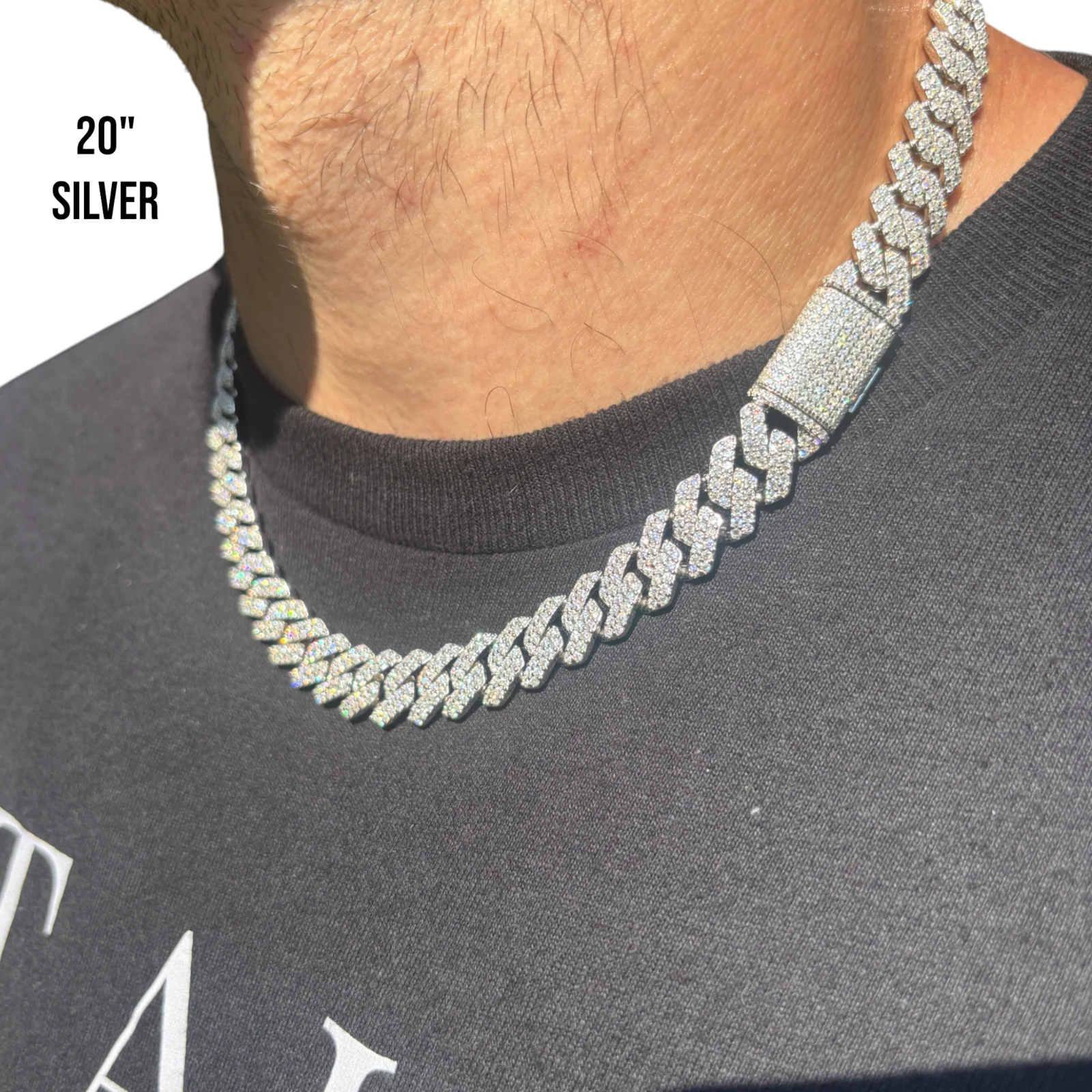 925 Sterling Silver 12mm Moissanite Miami Cuban Prong Chain Necklace - Image 19