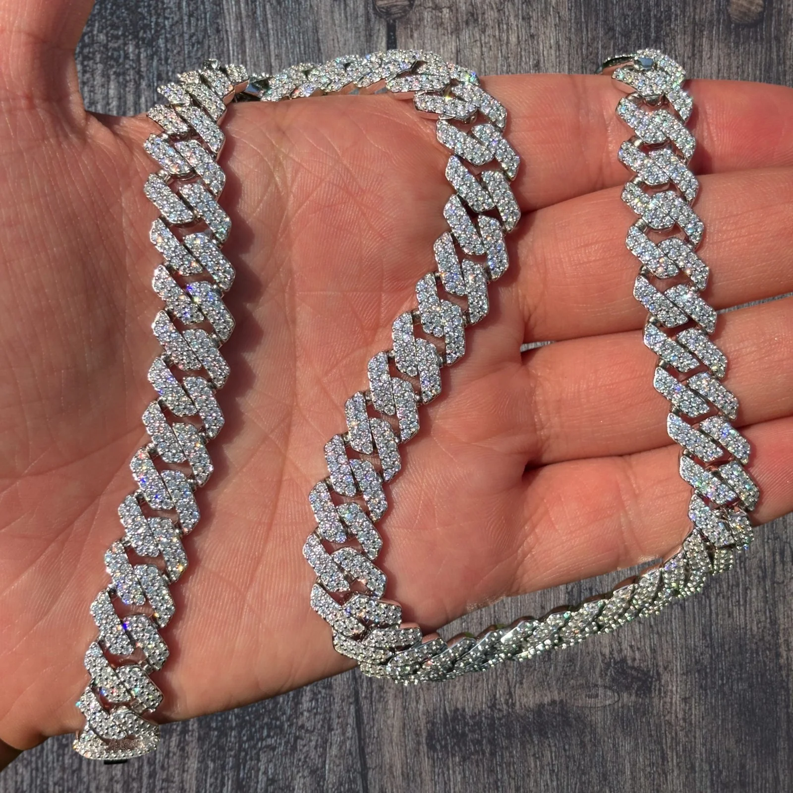 925 Sterling Silver 12mm Moissanite Miami Cuban Prong Chain Necklace - Image 8