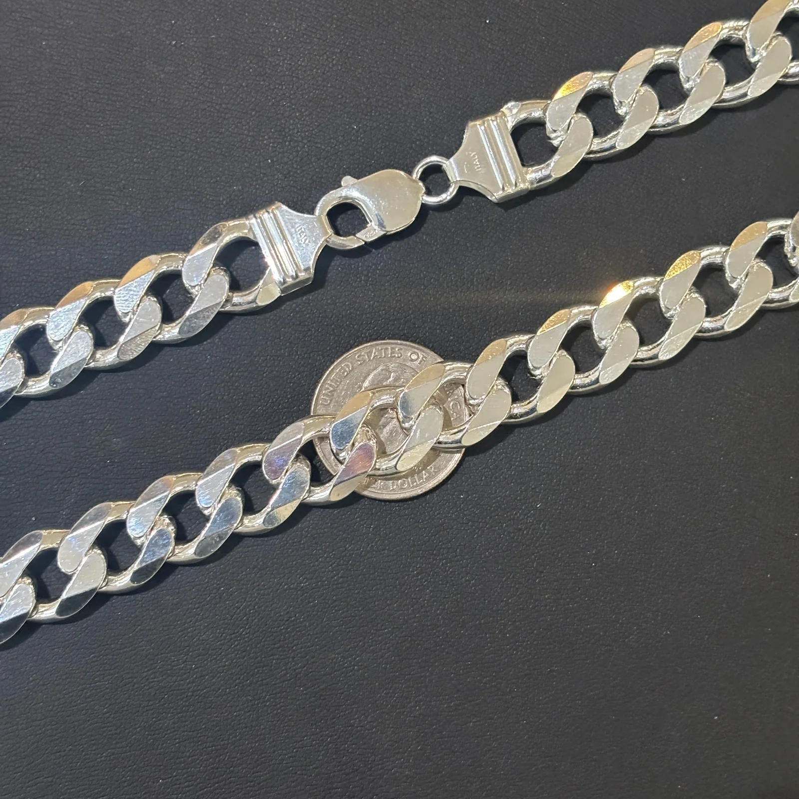 925 Sterling Silver 13.5mm Curb Chain Necklace - Image 11
