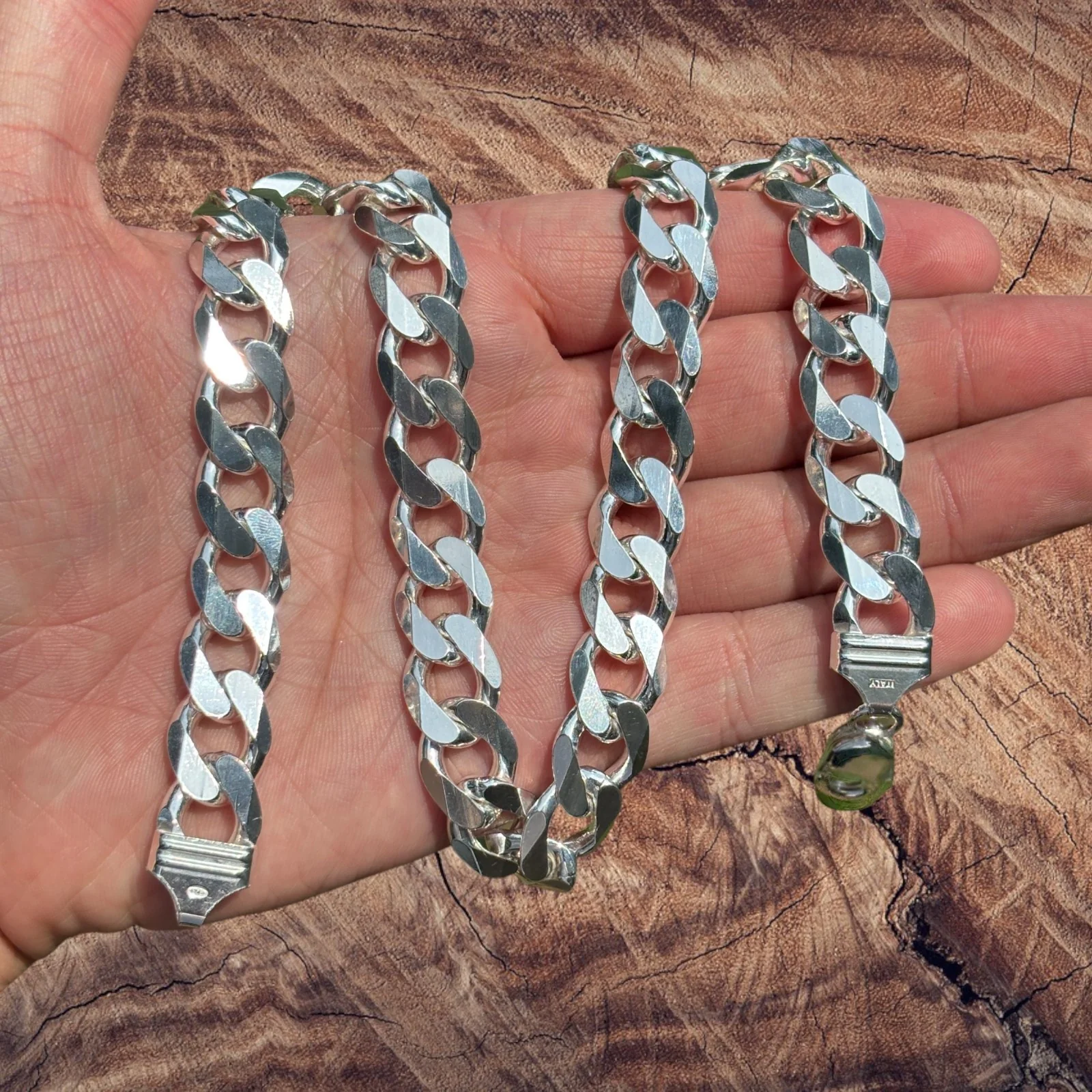 925 Sterling Silver 13.5mm Curb Chain Necklace - Image 6