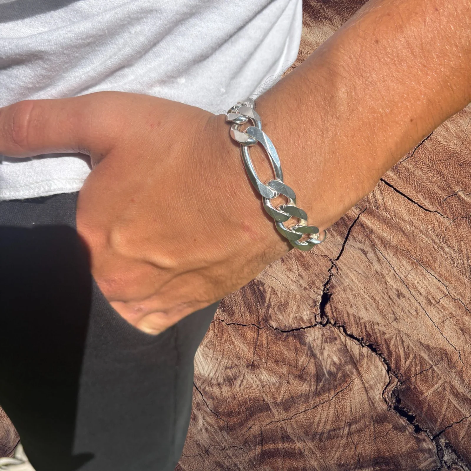 925 Sterling Silver 13mm Figaro Bracelet - Image 12