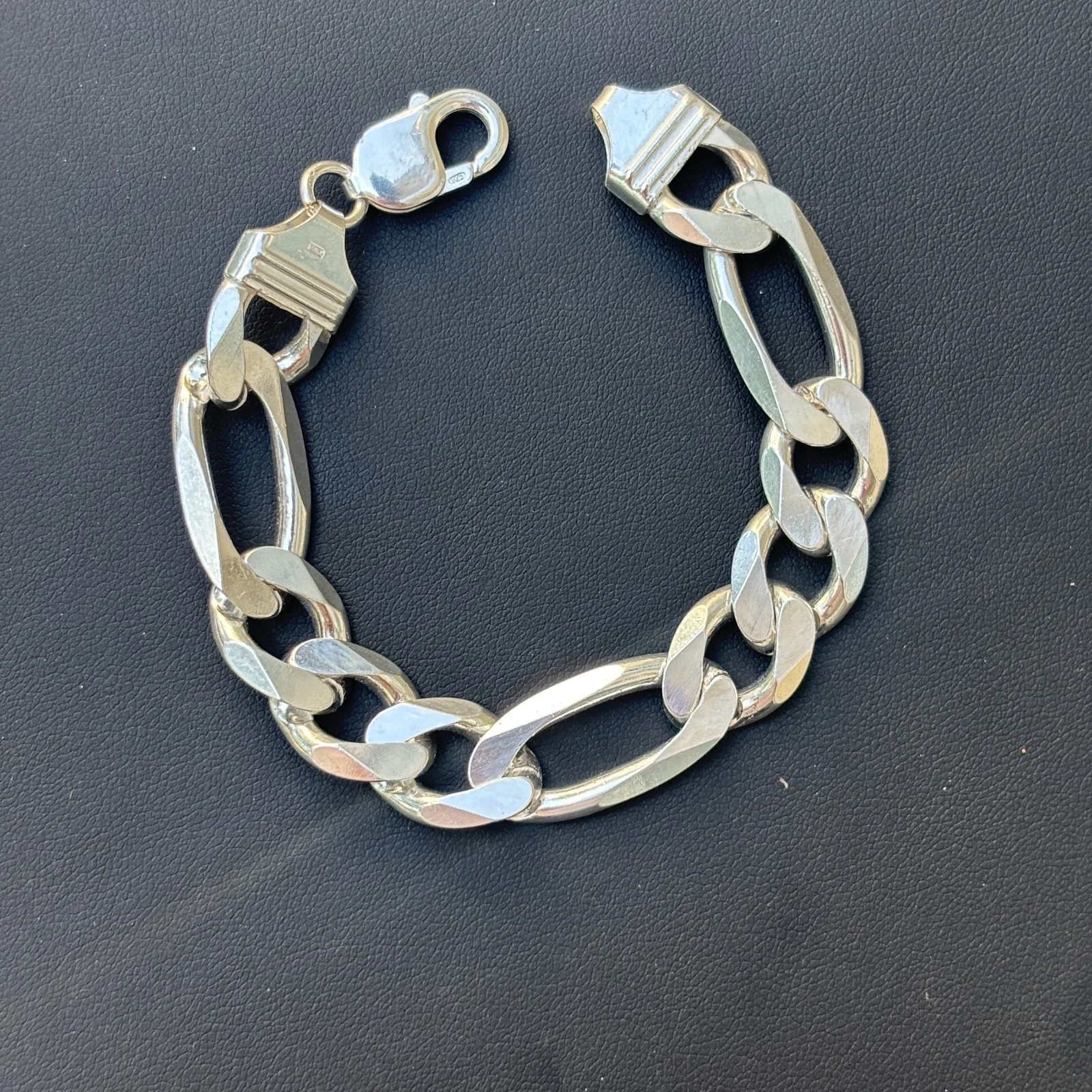 925 Sterling Silver 13mm Figaro Bracelet - Image 13