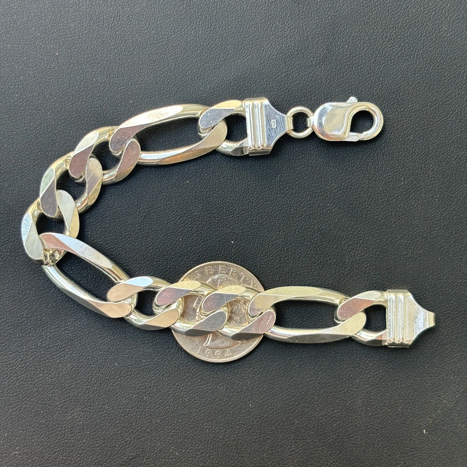 925 Sterling Silver 13mm Figaro Bracelet - Image 14