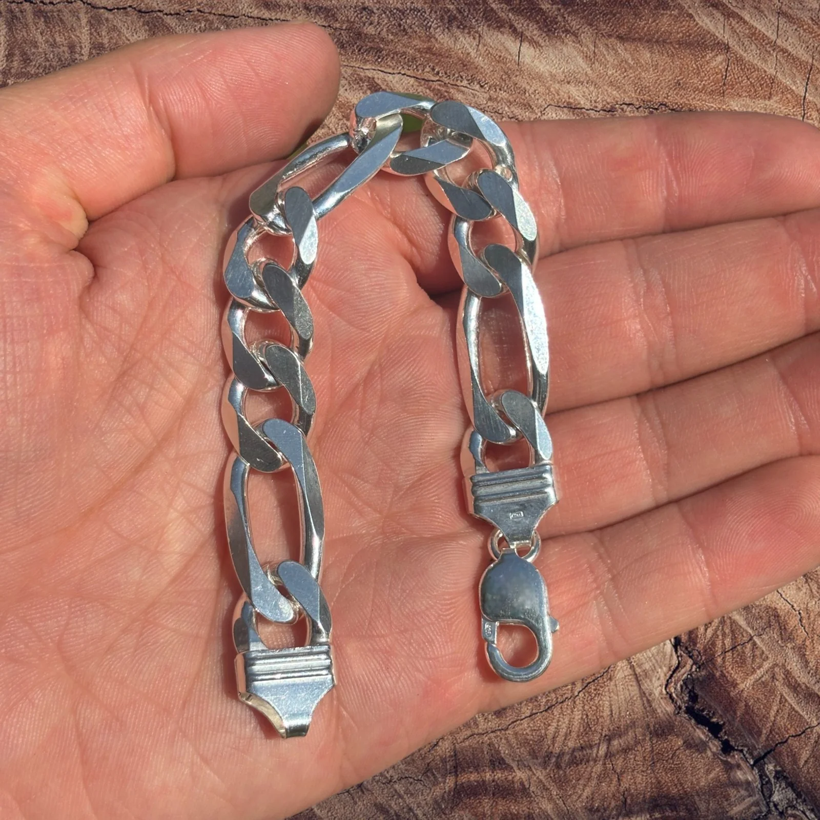 925 Sterling Silver 13mm Figaro Bracelet - Image 4