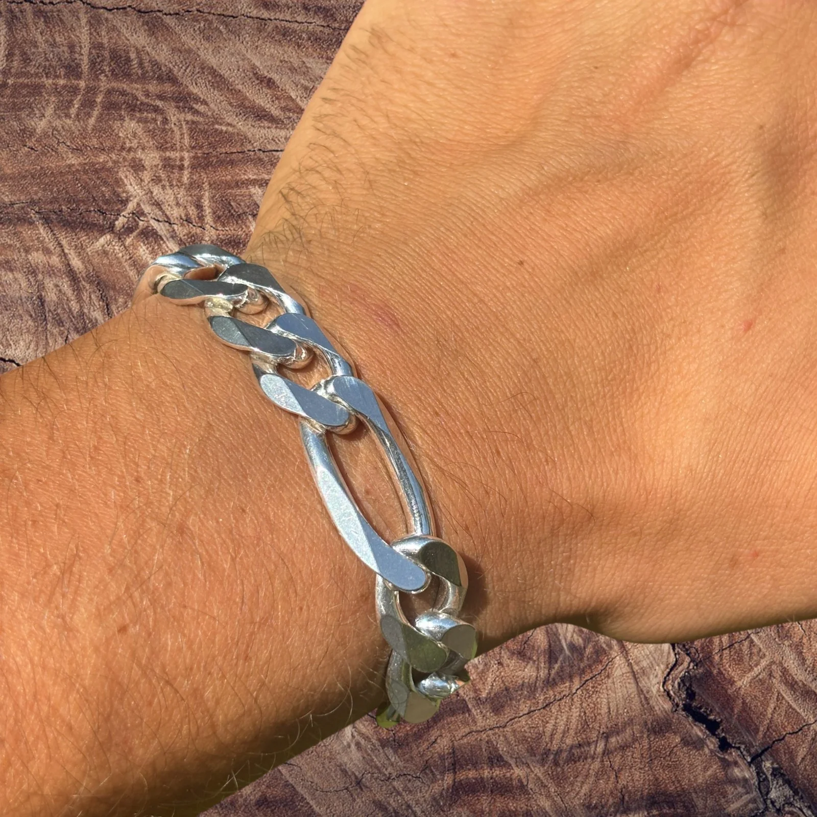 925 Sterling Silver 13mm Figaro Bracelet - Image 6
