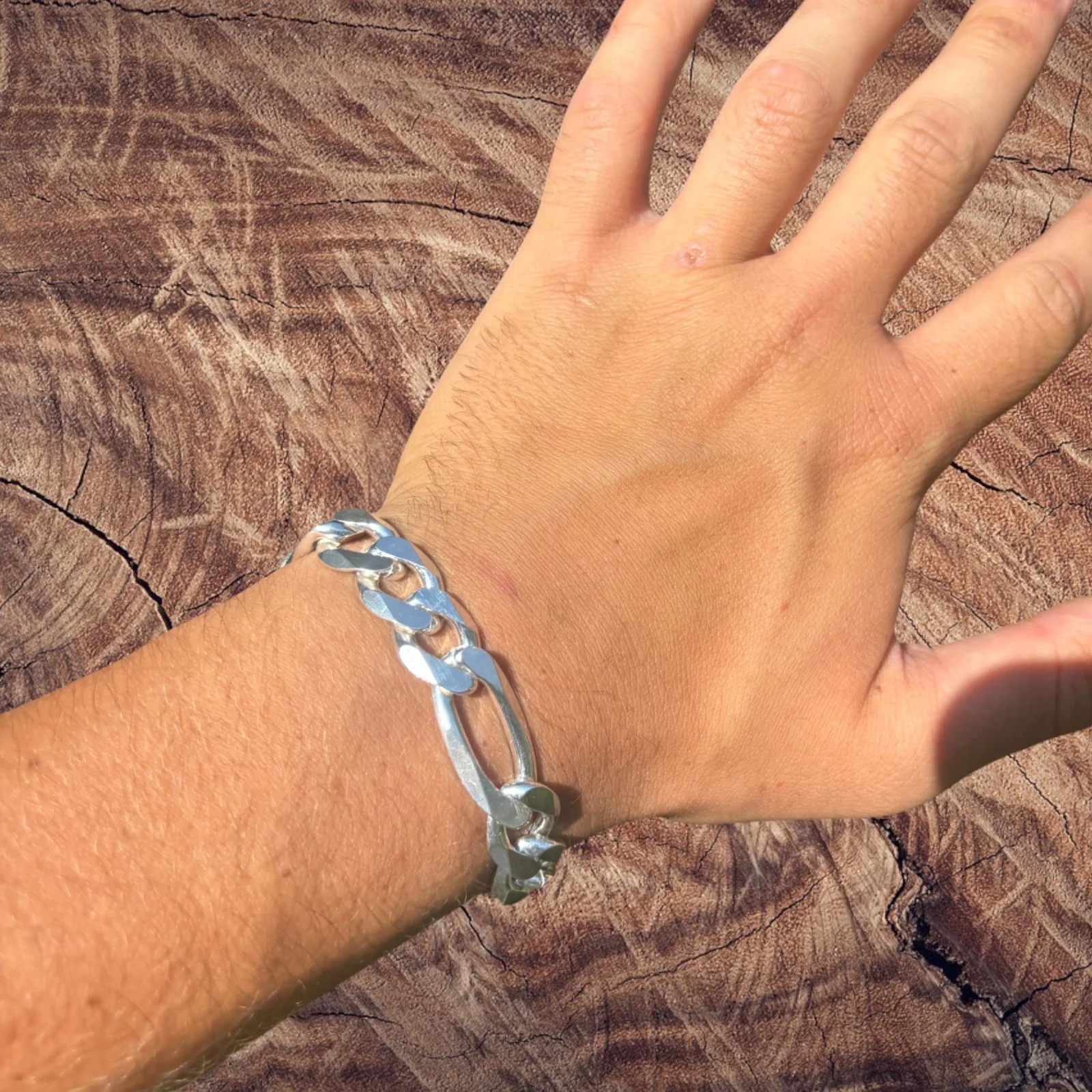 925 Sterling Silver 13mm Figaro Bracelet - Image 8
