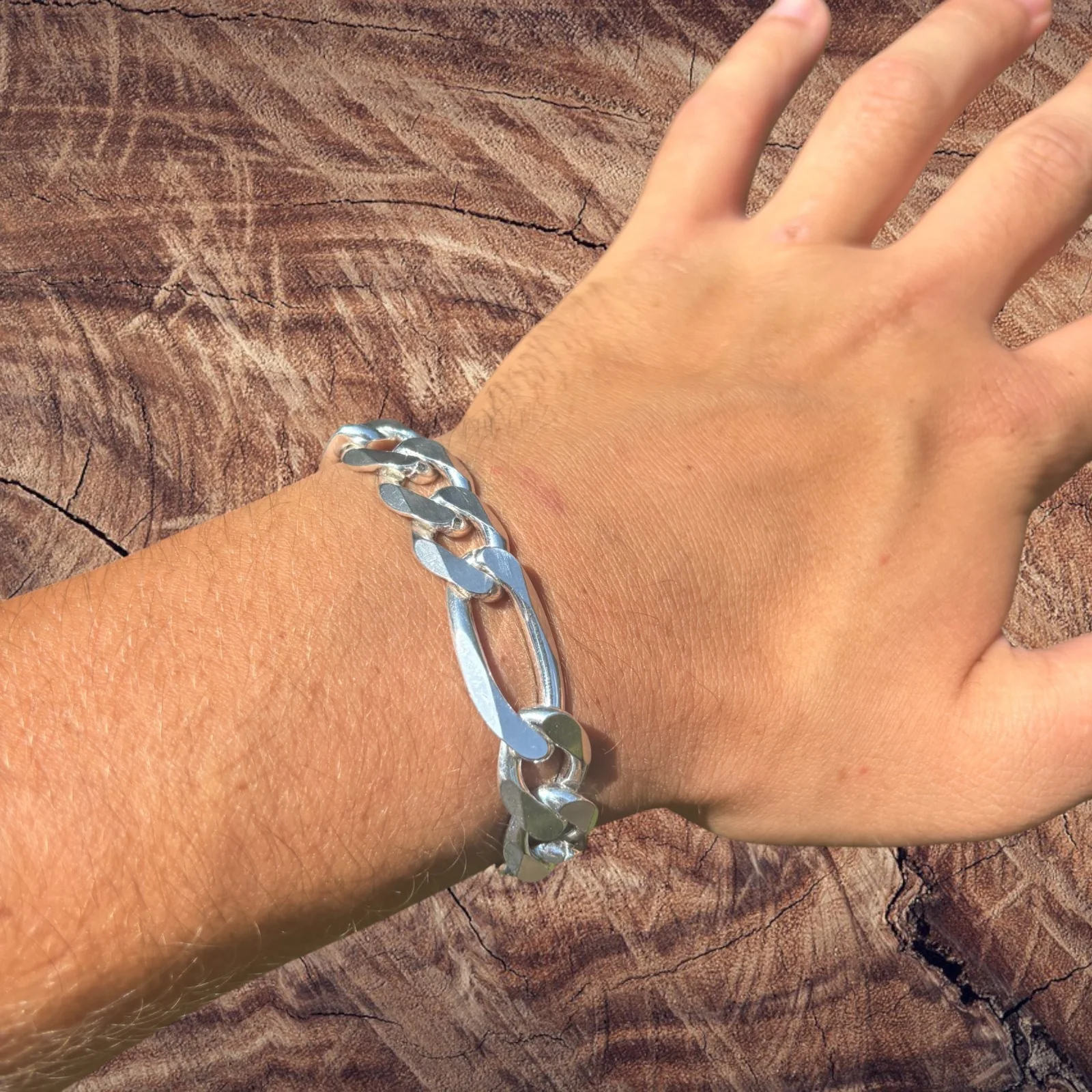 925 Sterling Silver 13mm Figaro Bracelet - Image 9