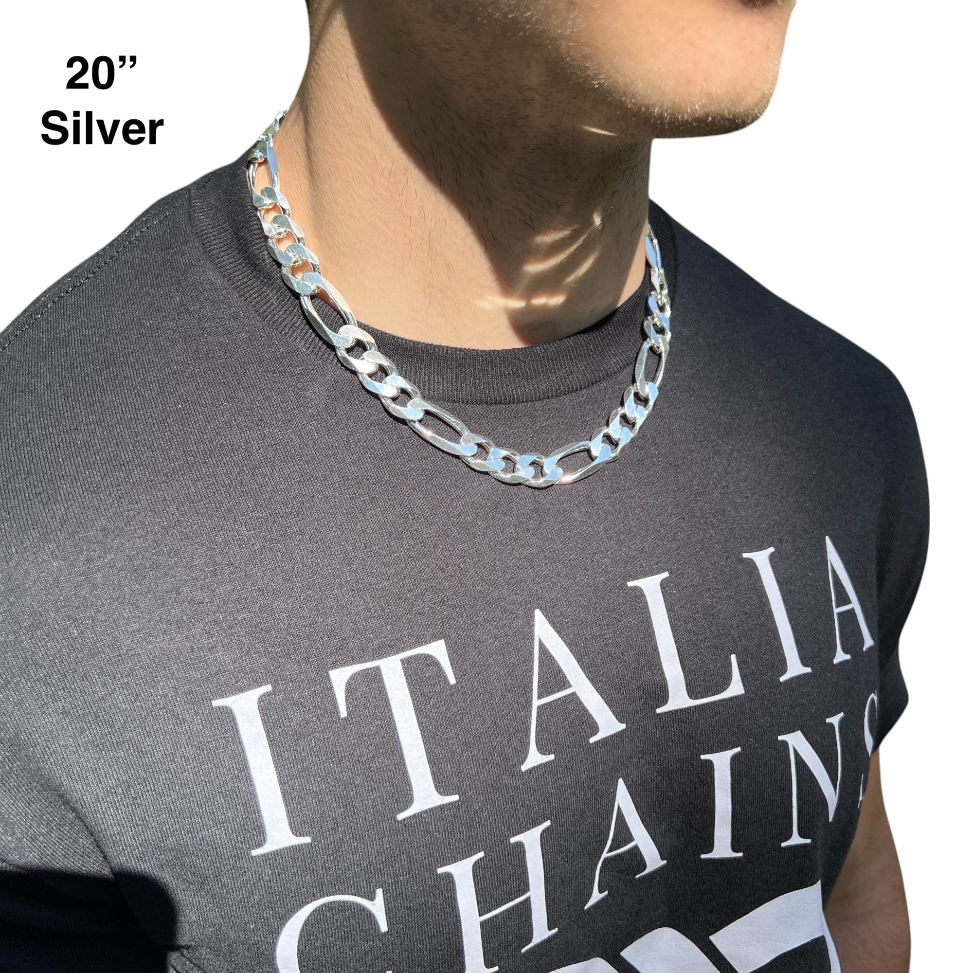 925 Sterling Silver 13mm Figaro Chain Necklace - Image 11
