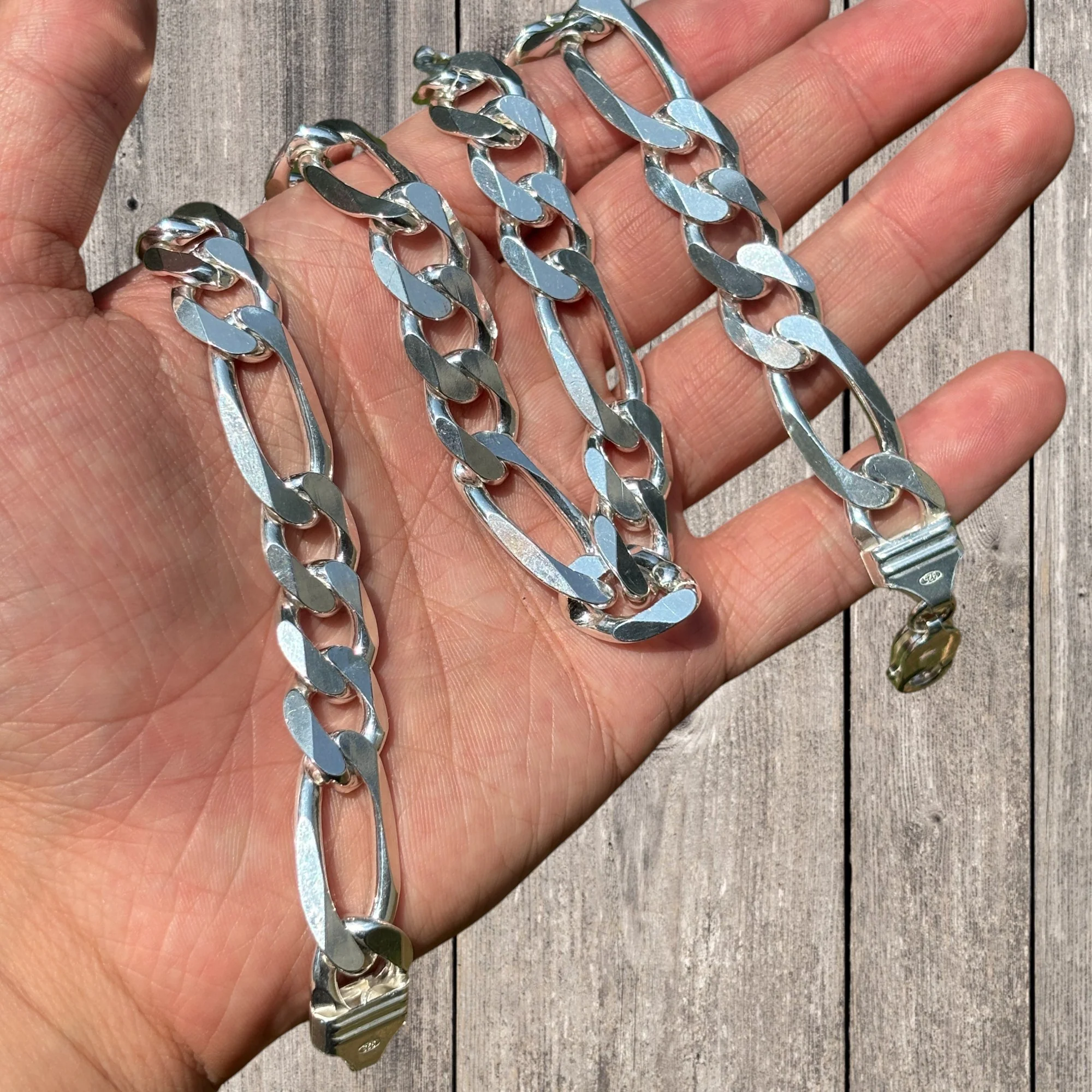 925 Sterling Silver 13mm Figaro Chain Necklace - Image 8