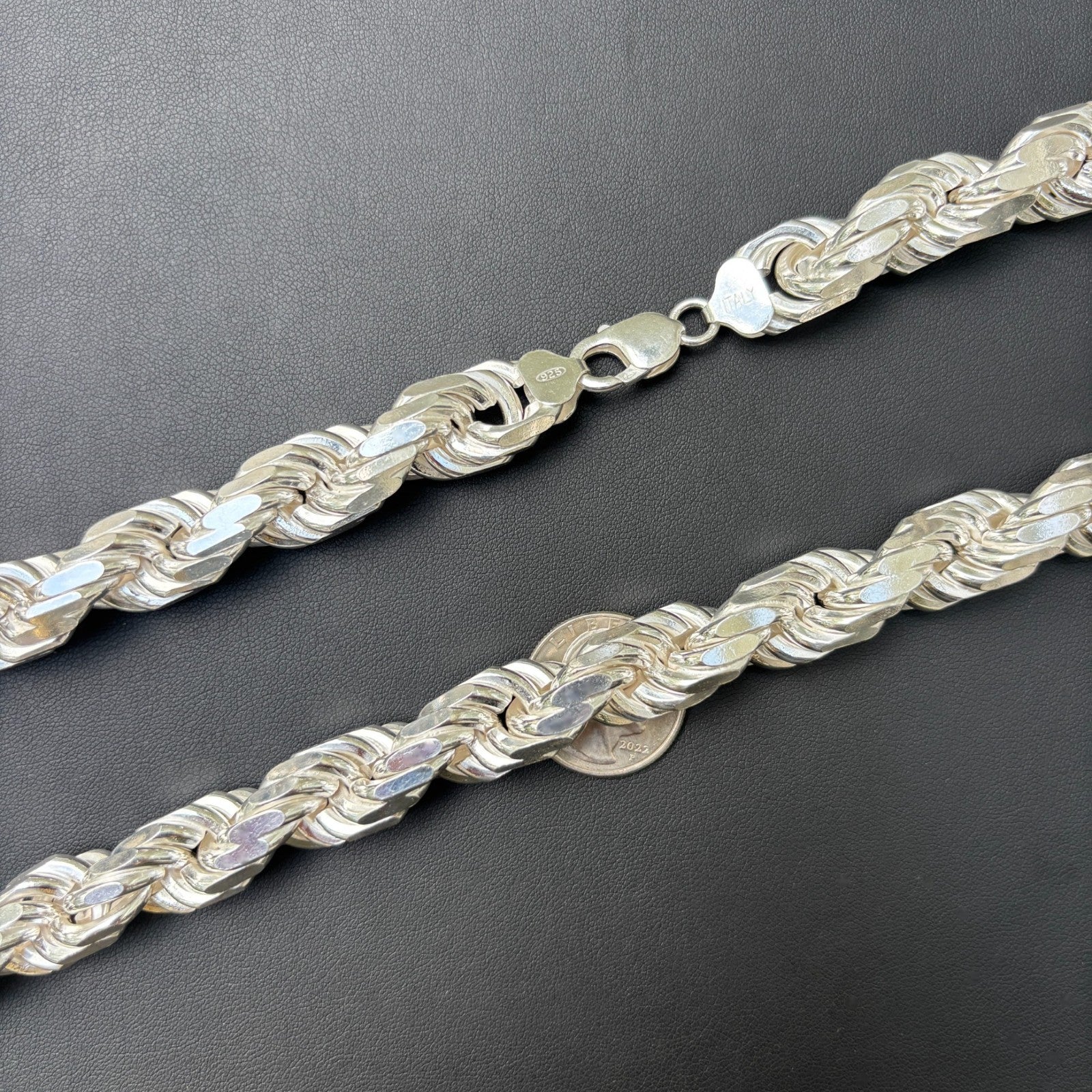 925 Sterling Silver 14mm Diamond Cut Rope Chain Necklace - Image 10