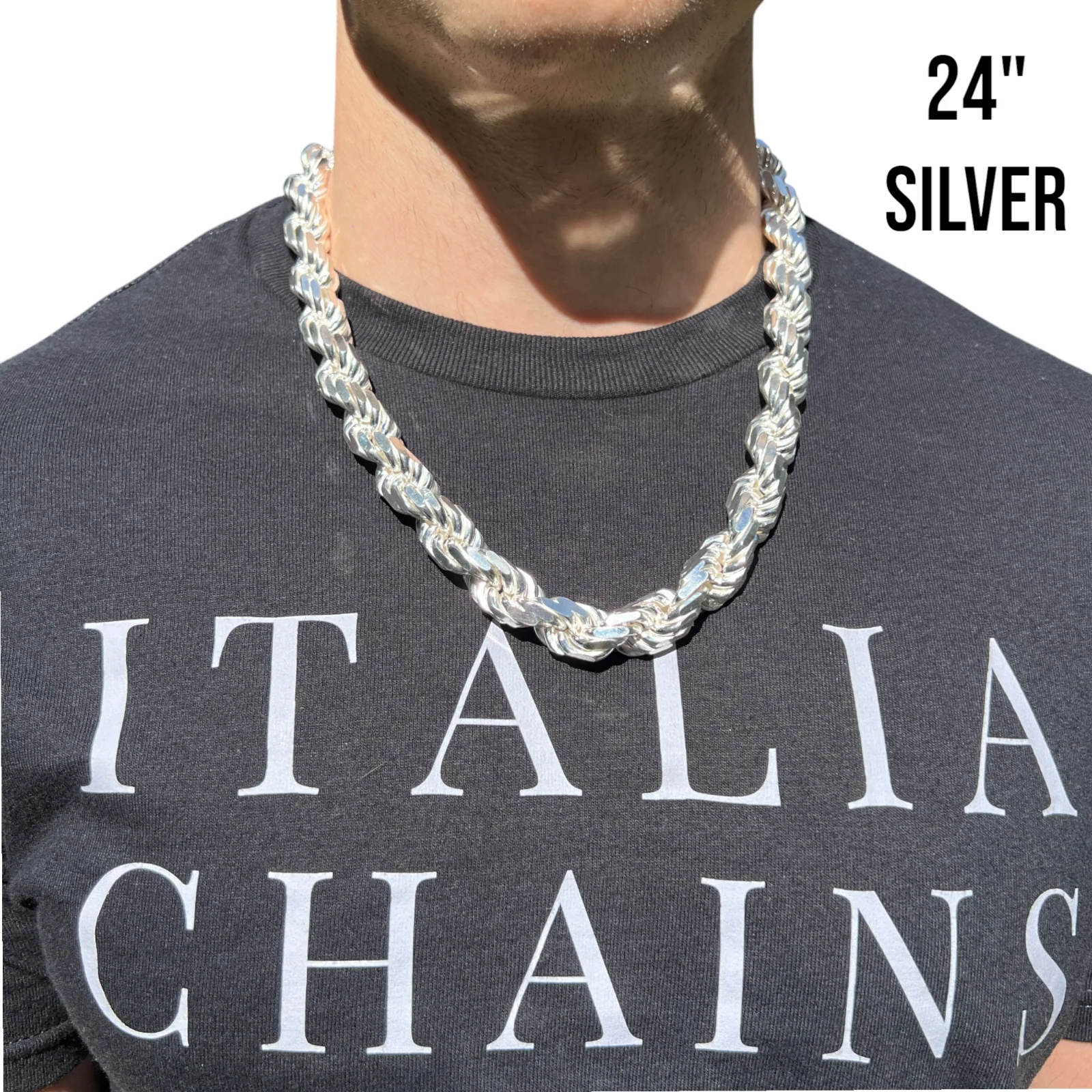 925 Sterling Silver 14mm Diamond Cut Rope Chain Necklace - Image 11