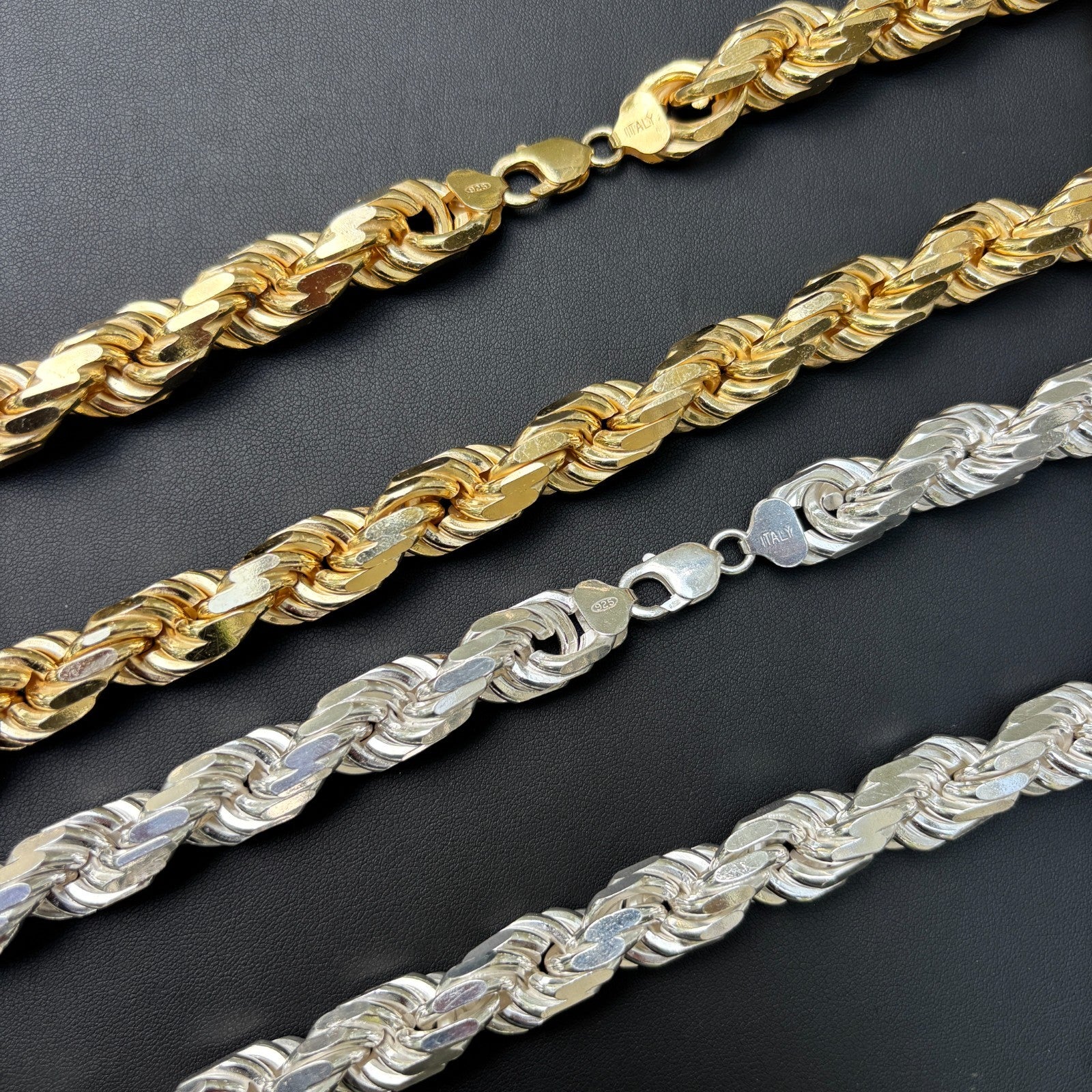 925 Sterling Silver 14mm Diamond Cut Rope Chain Necklace - Image 3