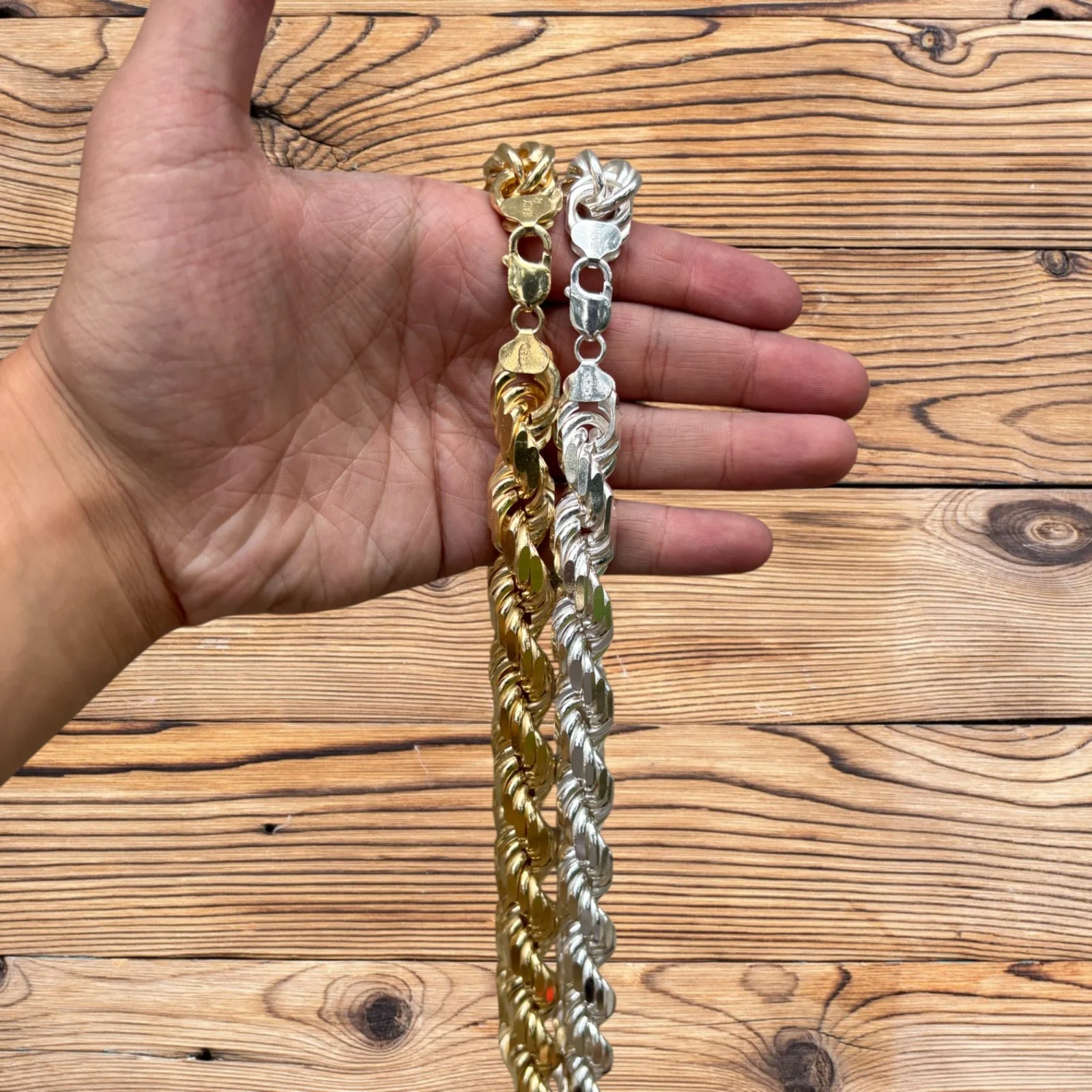 925 Sterling Silver 14mm Diamond Cut Rope Chain Necklace - Image 4