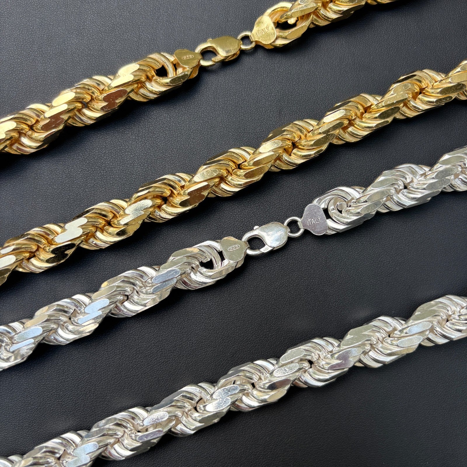 925 Sterling Silver 14mm Diamond Cut Rope Chain Necklace - Image 9