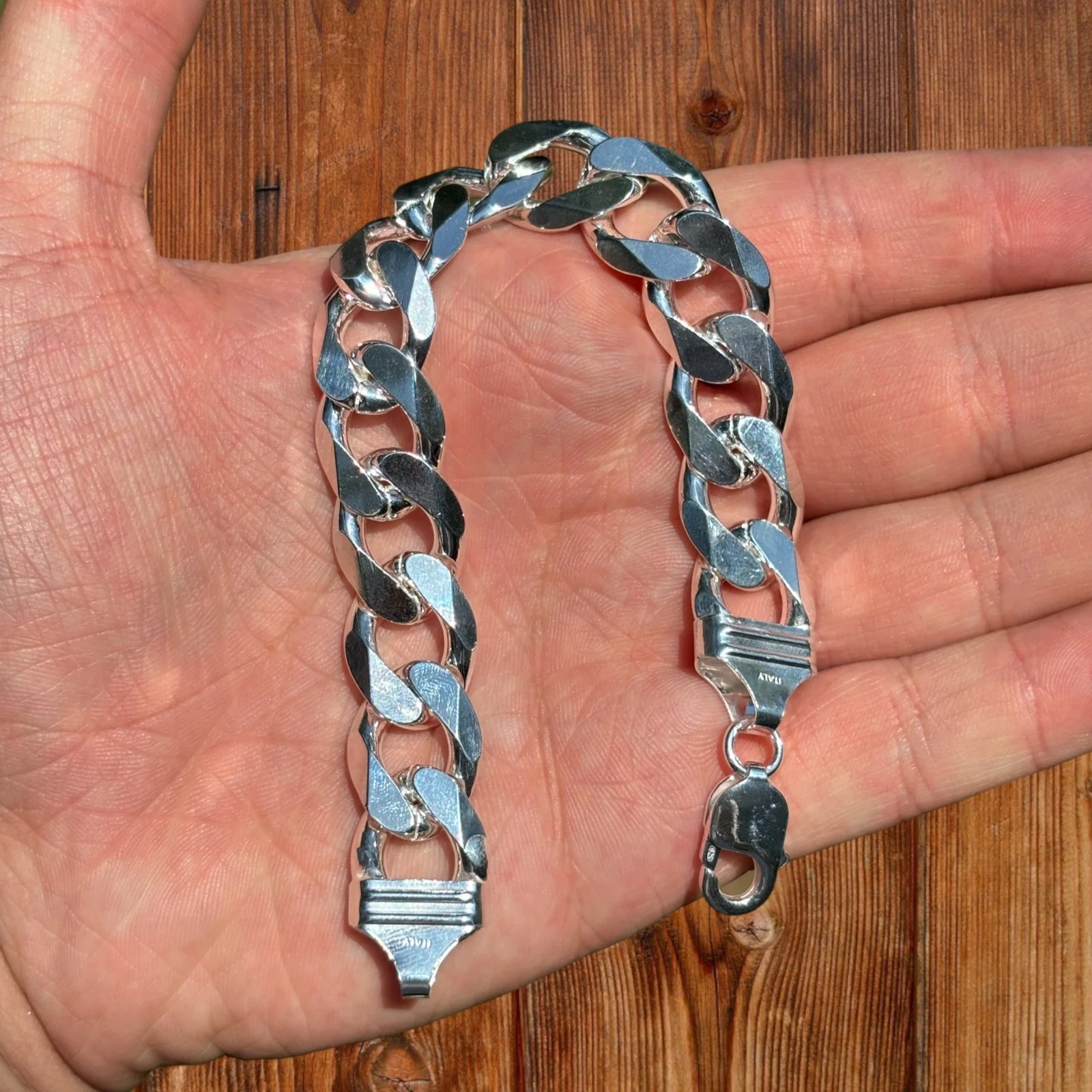 925 Sterling Silver 15mm Curb Bracelet - Image 4