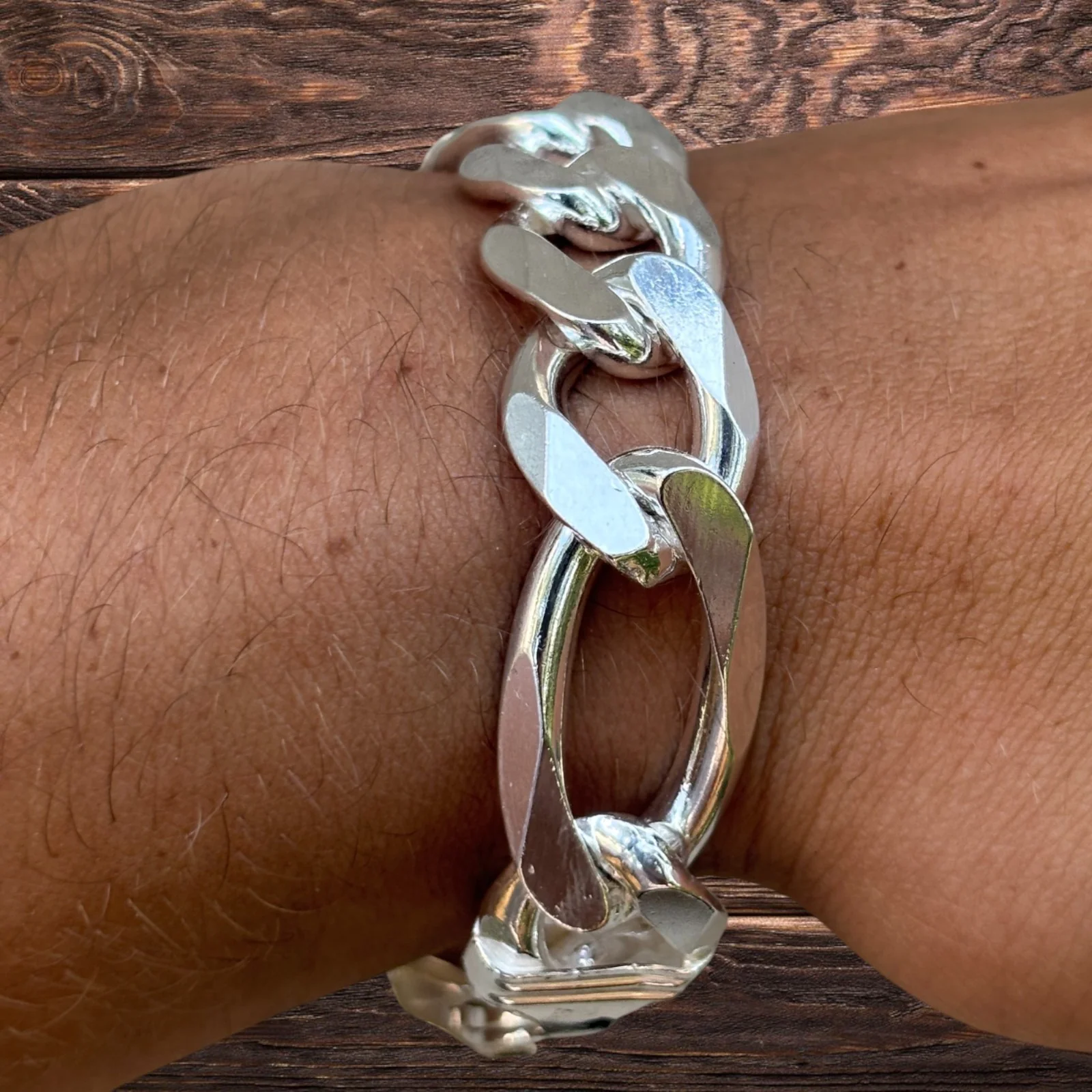 925 Sterling Silver 15mm Figaro Bracelet - Image 11