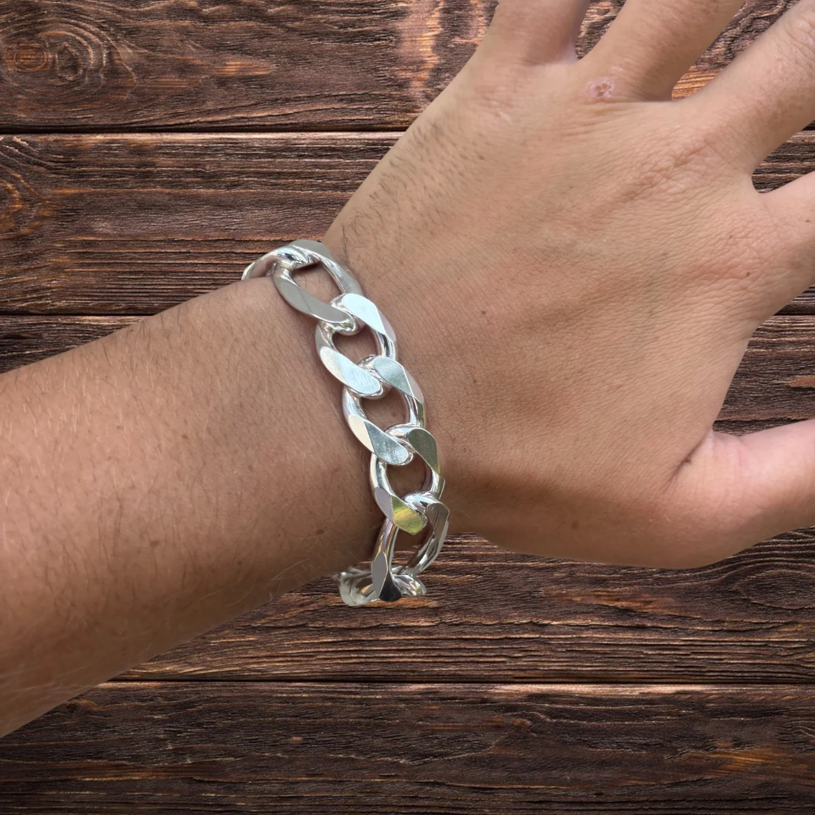 925 Sterling Silver 15mm Figaro Bracelet - Image 12