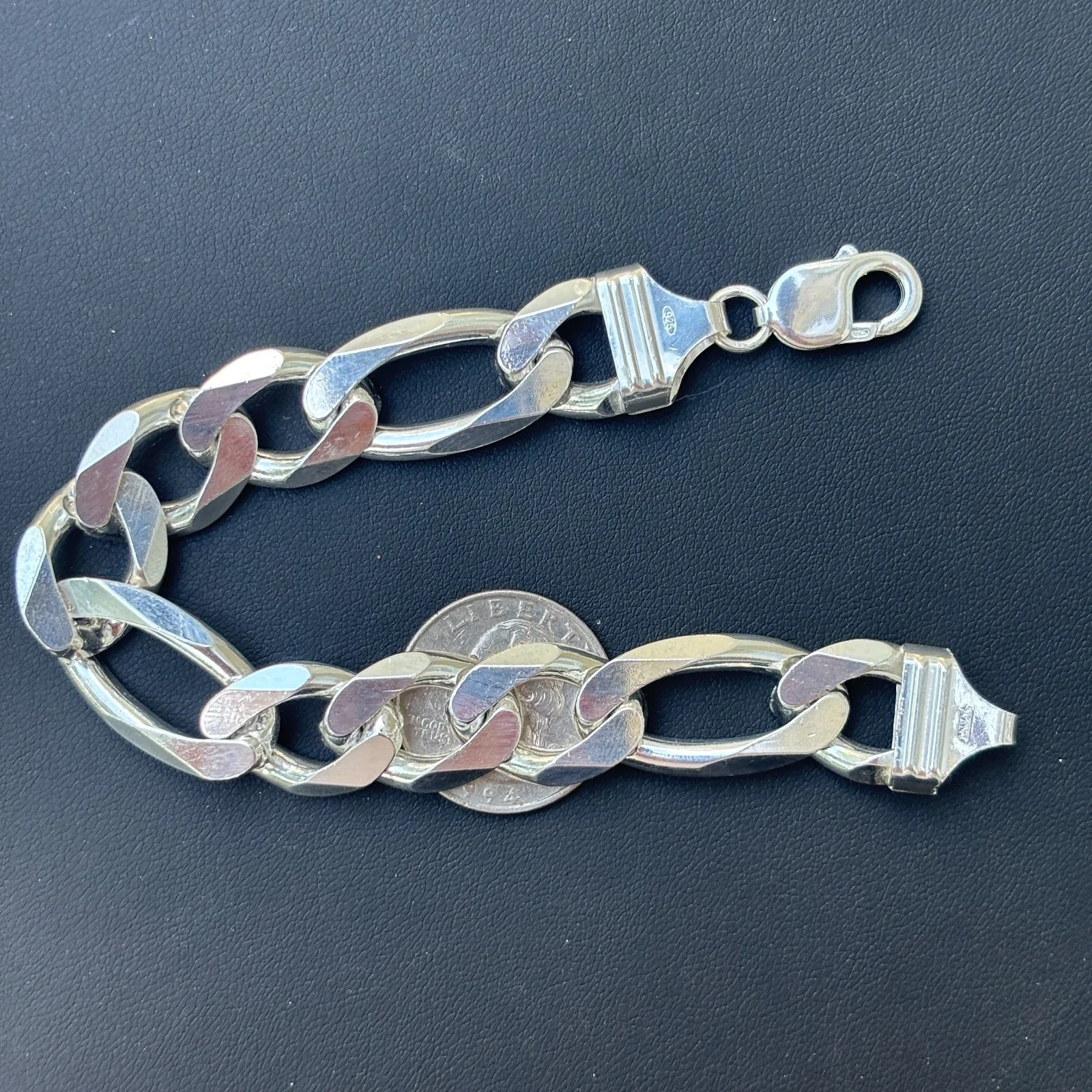 925 Sterling Silver 15mm Figaro Bracelet - Image 15