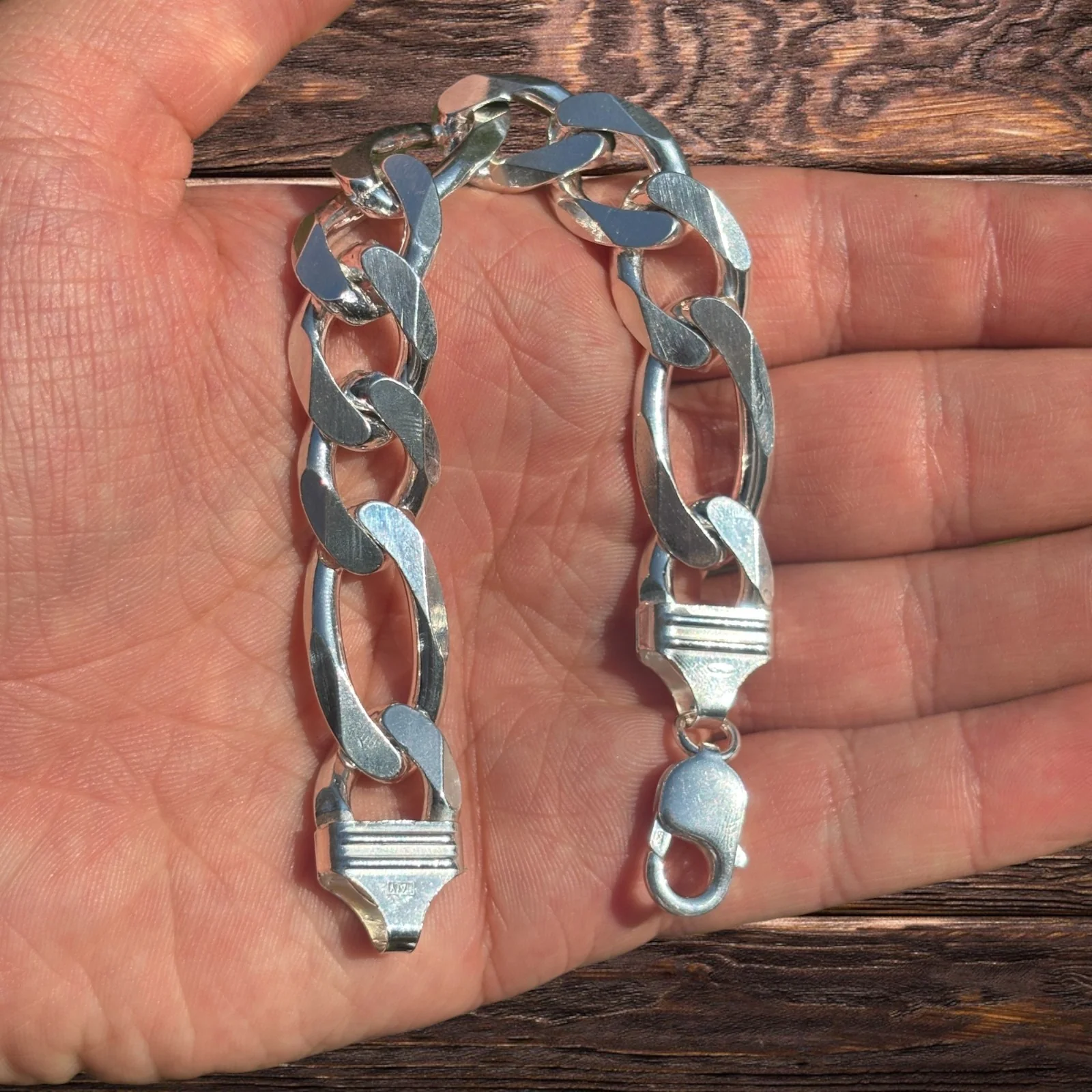 925 Sterling Silver 15mm Figaro Bracelet - Image 4