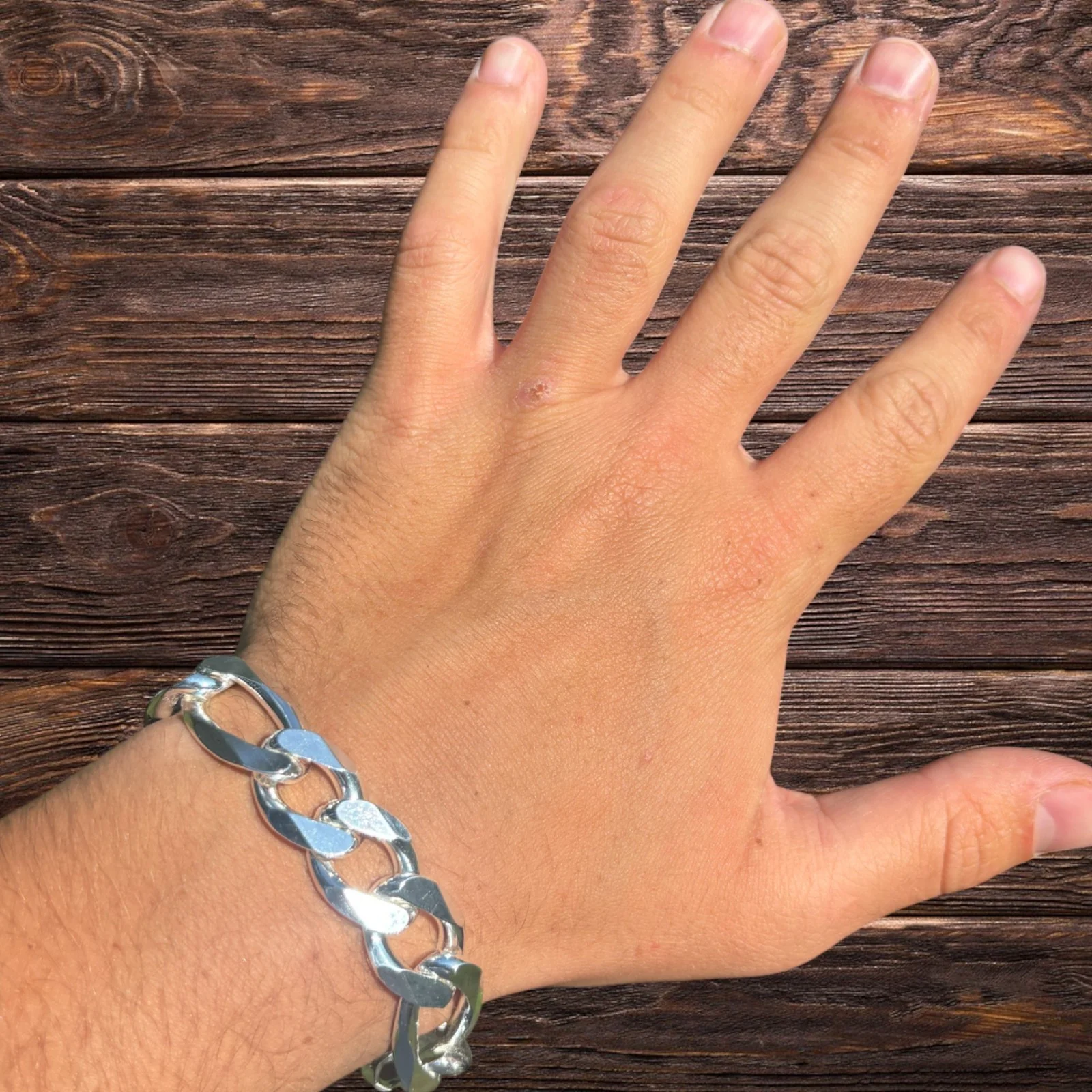 925 Sterling Silver 15mm Figaro Bracelet - Image 8