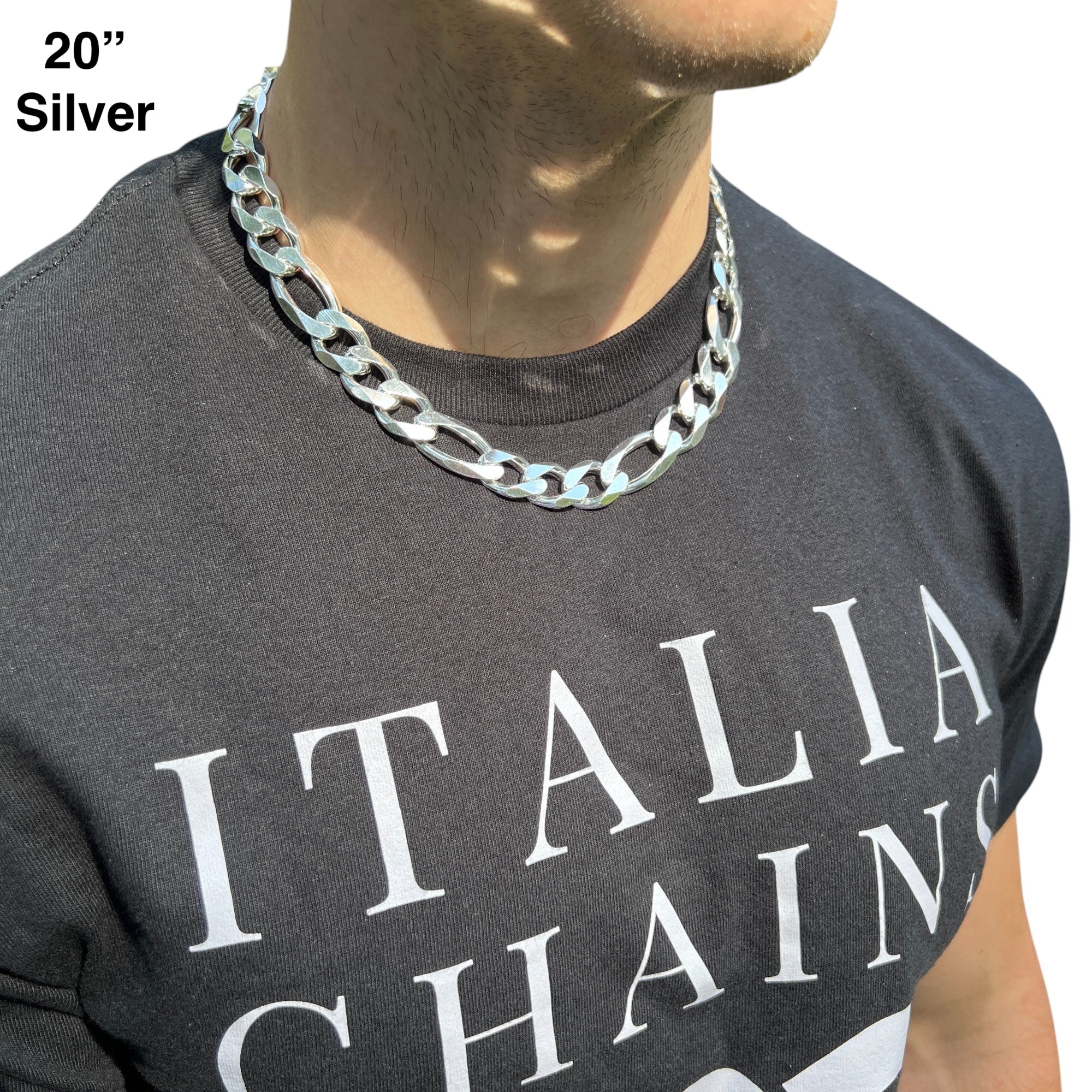 925 Sterling Silver 15mm Figaro Chain Necklace - Image 14