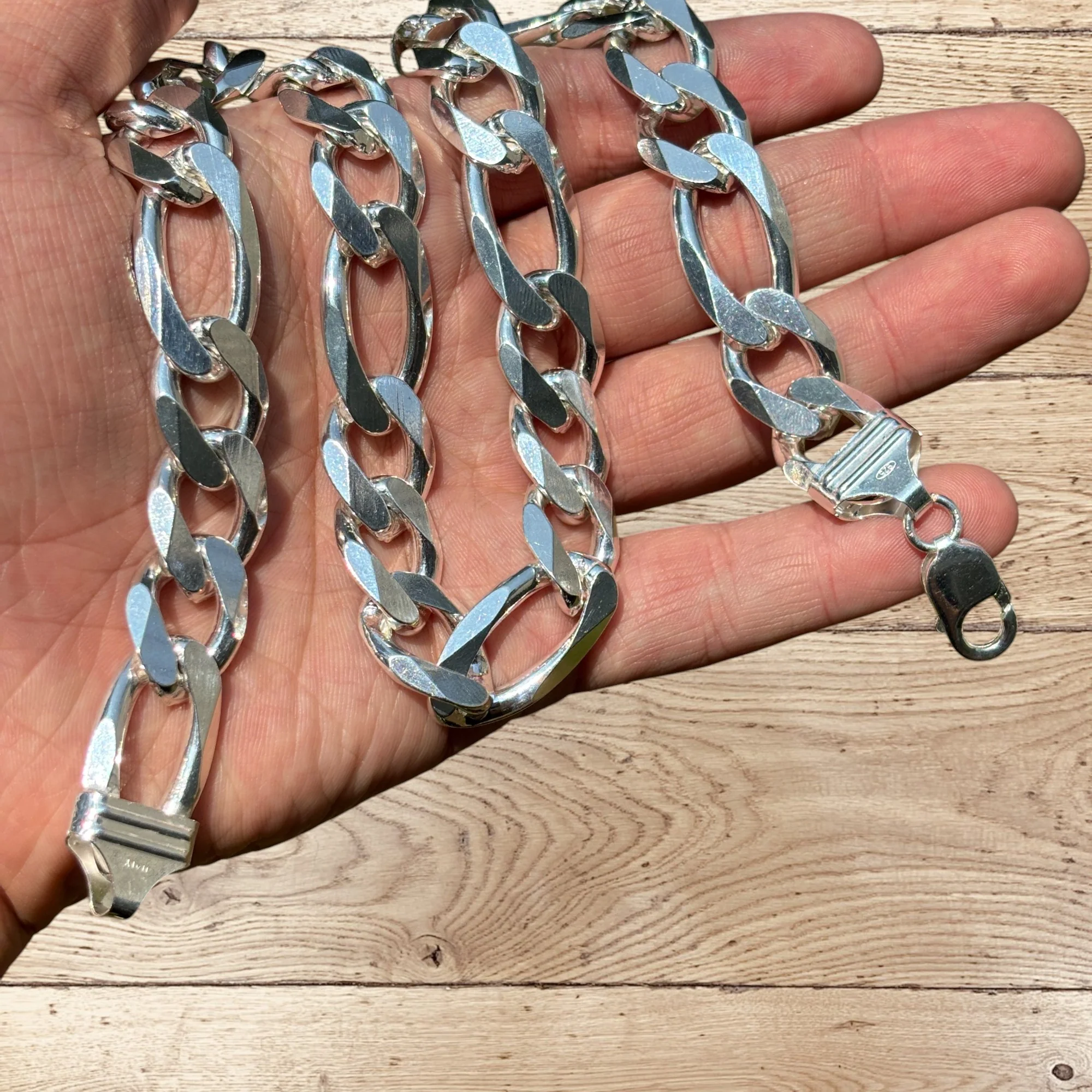 925 Sterling Silver 15mm Figaro Chain Necklace - Image 8