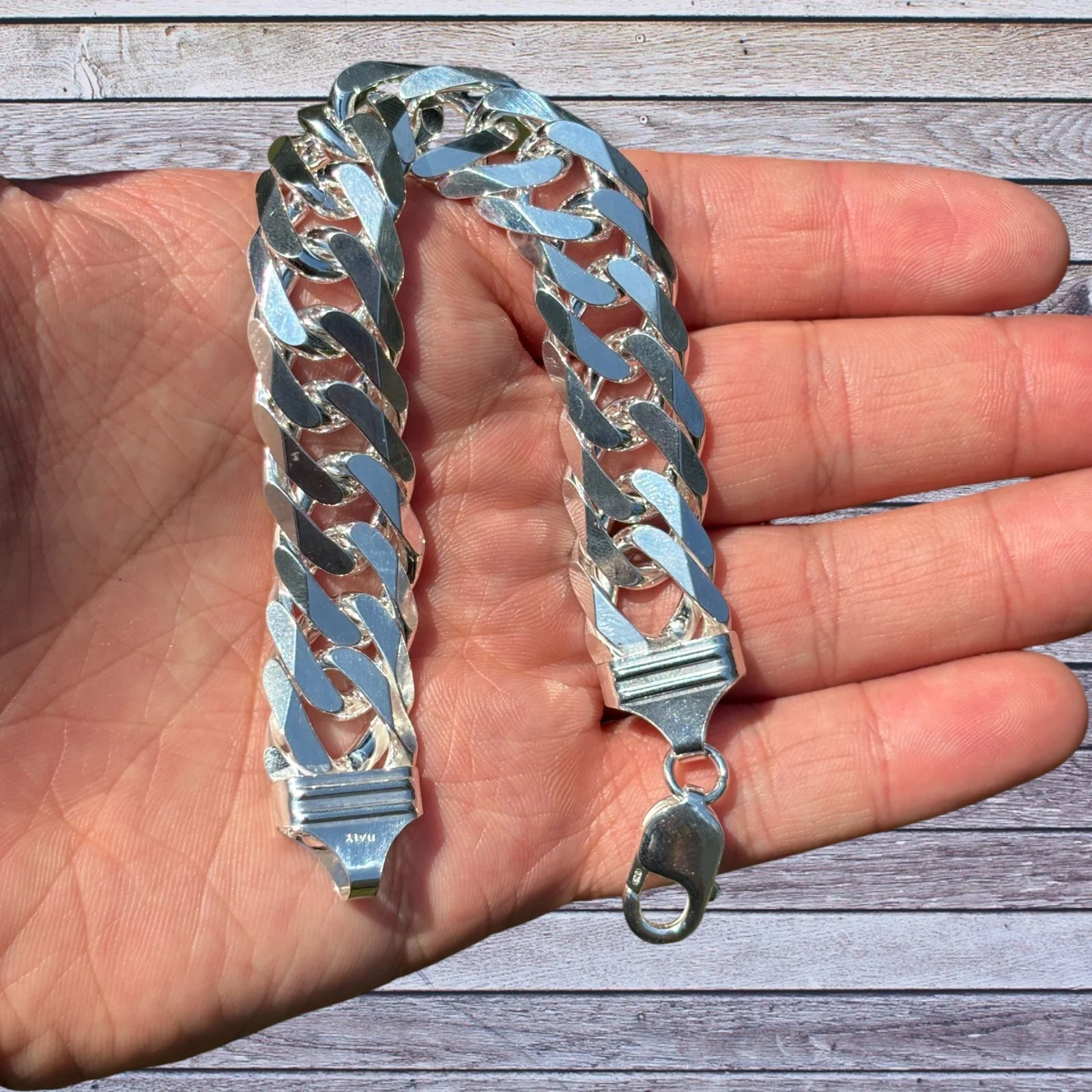 925 Sterling Silver 16mm Double Curb Bracelet - Image 3