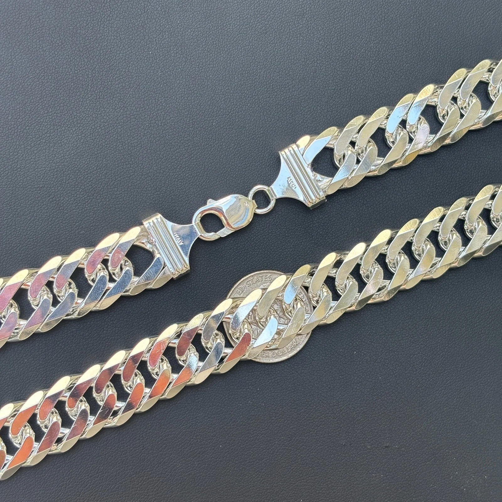 925 Sterling Silver 16mm Double Curb Chain Necklace - Image 9