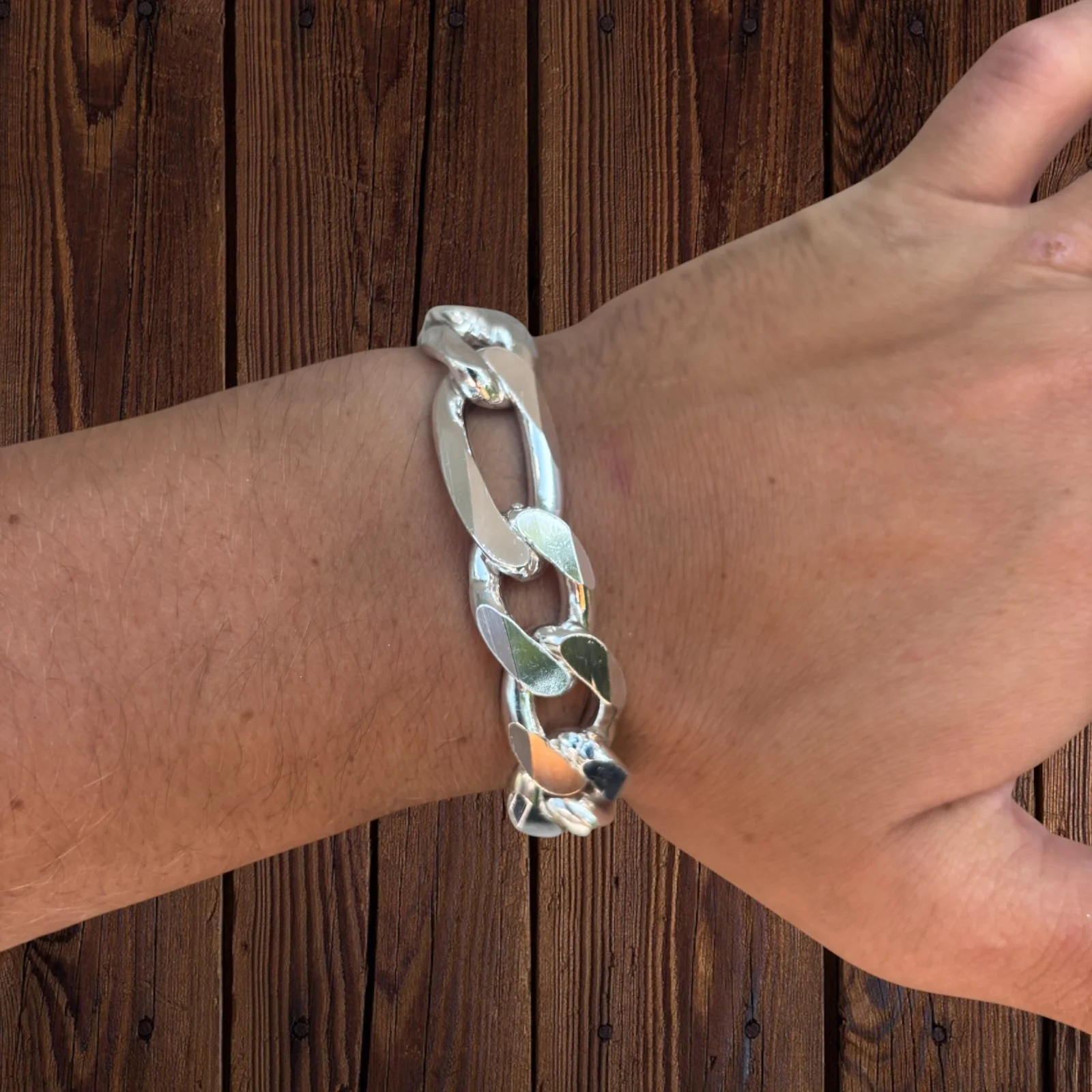925 Sterling Silver 16mm Figaro Bracelet - Image 10