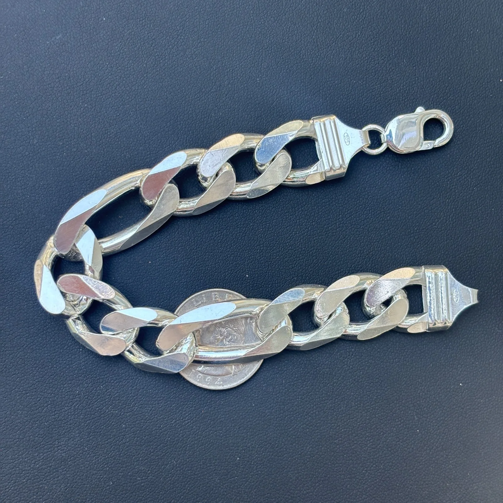 925 Sterling Silver 16mm Figaro Bracelet - Image 13