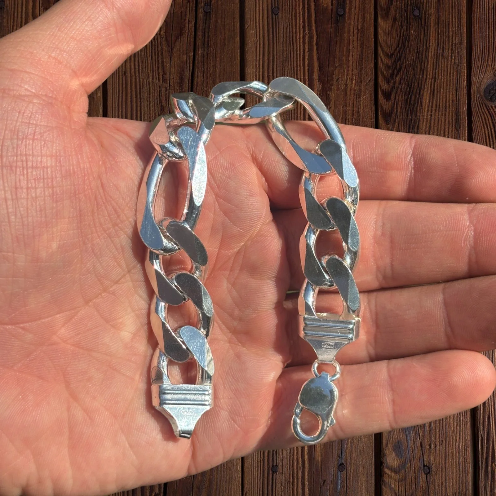 925 Sterling Silver 16mm Figaro Bracelet - Image 4